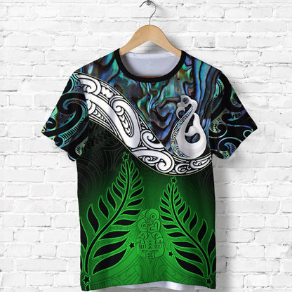 New Zealand Maori T Shirt - Manaia Paua Shell Glitter Green