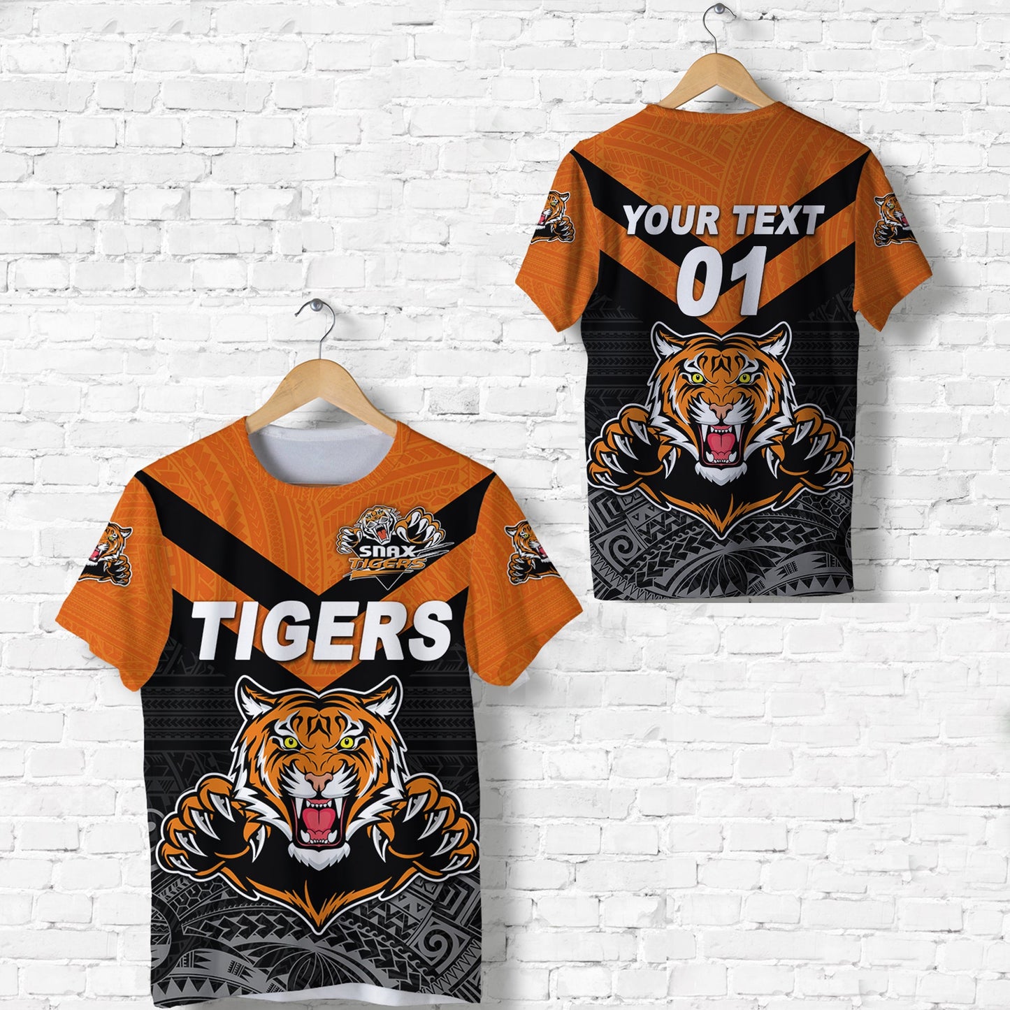 Custom Personalised Papua New Guinea Lae Snax Tigers T Shirt Rugby Original Style - Black, Custom Text And Number
