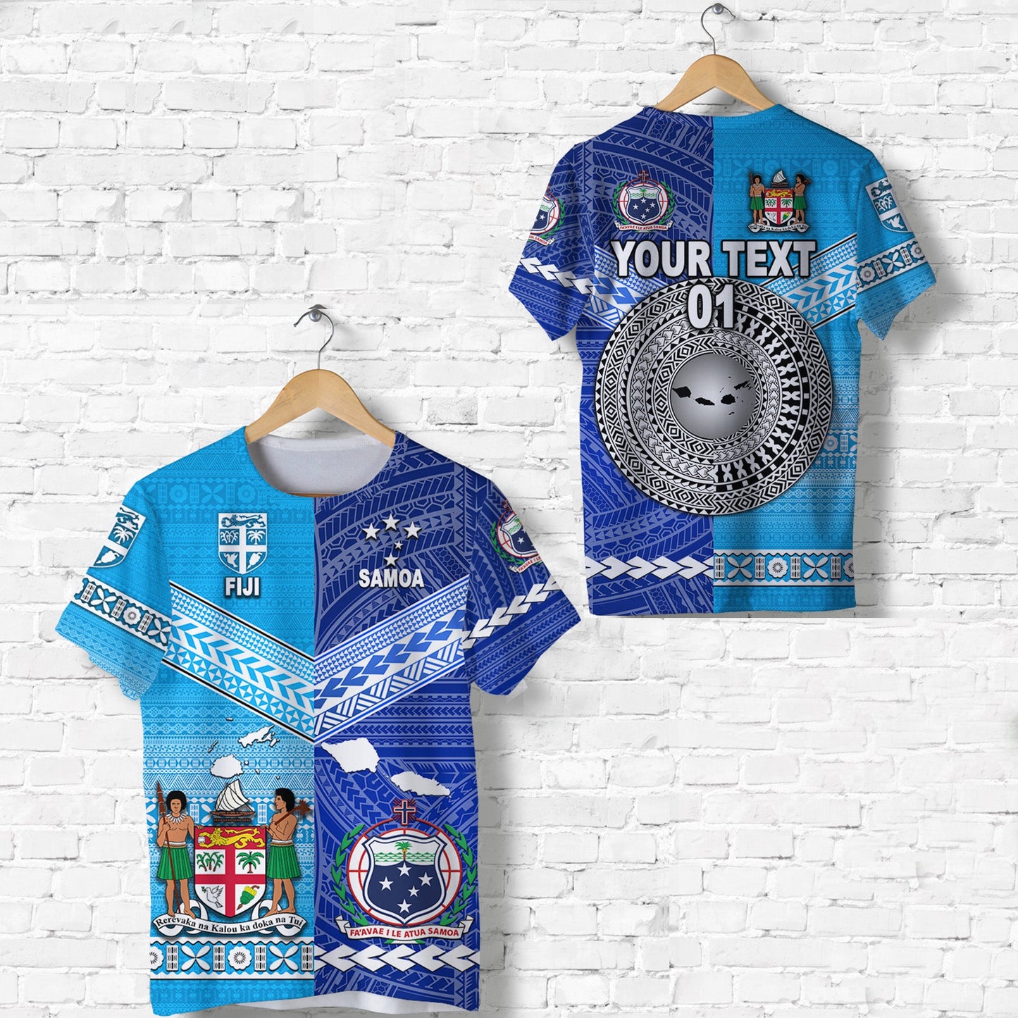 (Custom Personalised) Fiji and Samoa T Shirt Together, Custom Text And Number