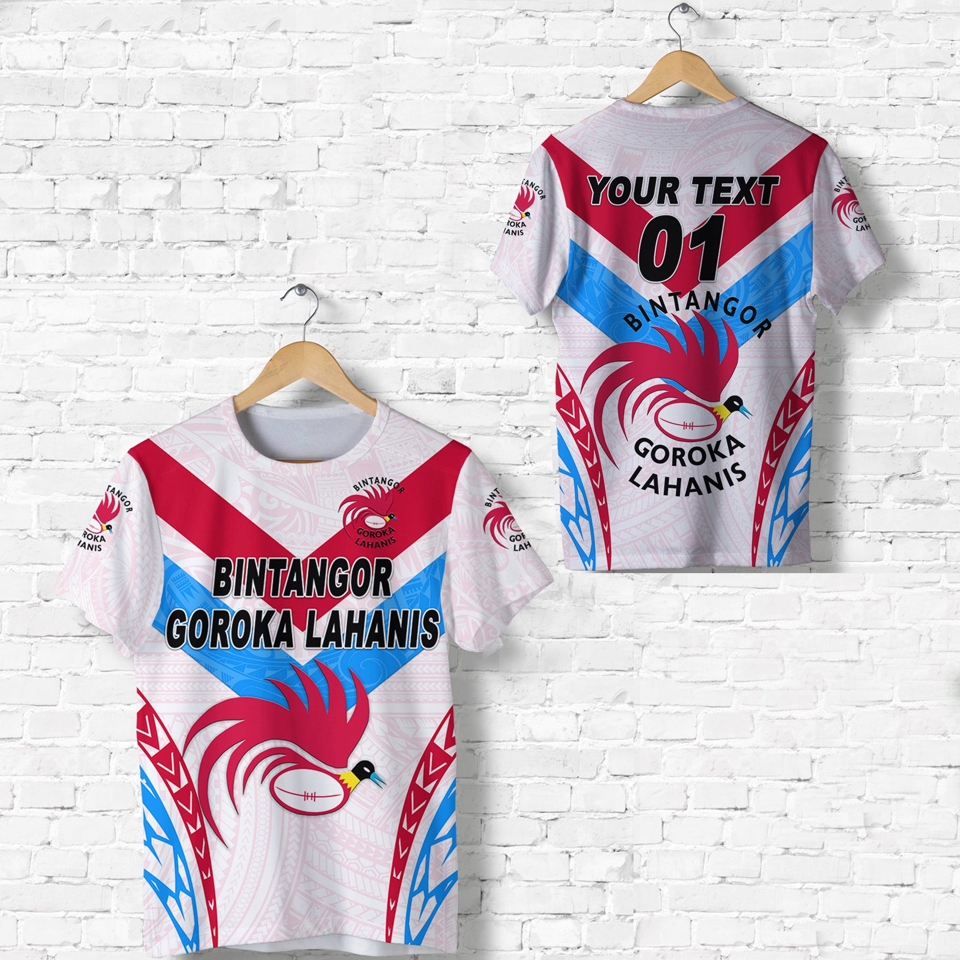 Custom Personalised Papua New Guinea Bintangor Goroka Lahanis T Shirt Rugby Original Style - White, Custom Text And Number