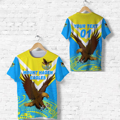 Custom Personalised Papua New Guinea Mount Hagen Eagles T Shirt Wamp Nga Rugby - Blue, Custom Text And Number