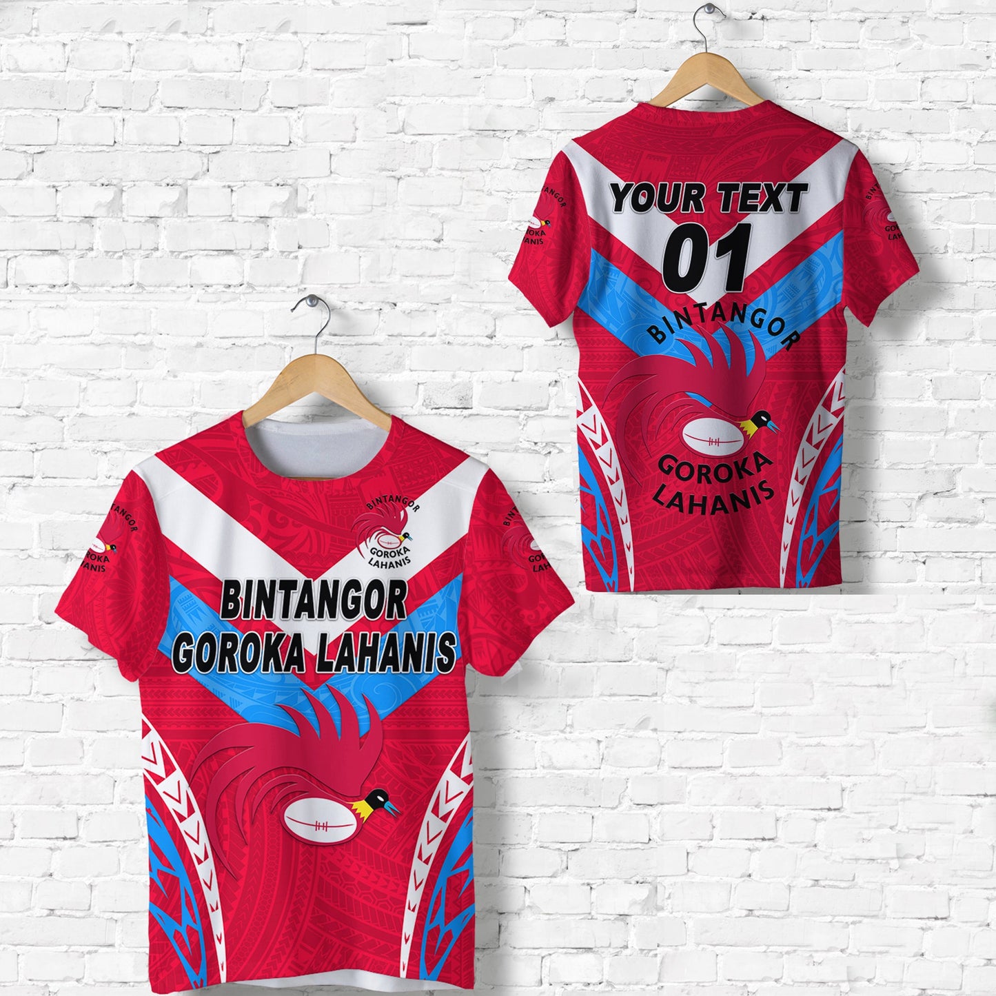 Custom Personalised Papua New Guinea Bintangor Goroka Lahanis T Shirt Rugby Original Style - Red, Custom Text And Number