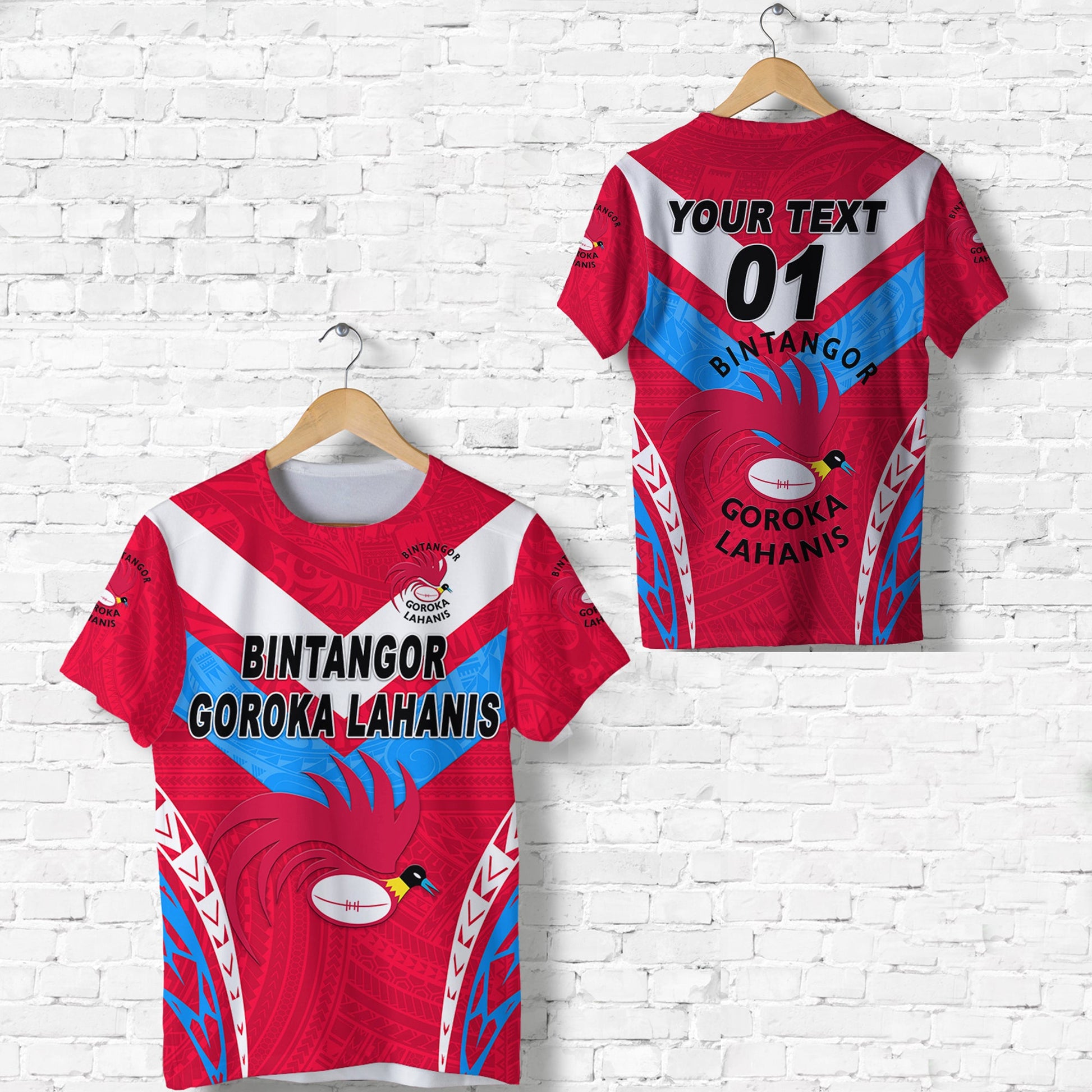 Custom Personalised Papua New Guinea Bintangor Goroka Lahanis T Shirt Rugby Original Style - Red, Custom Text And Number