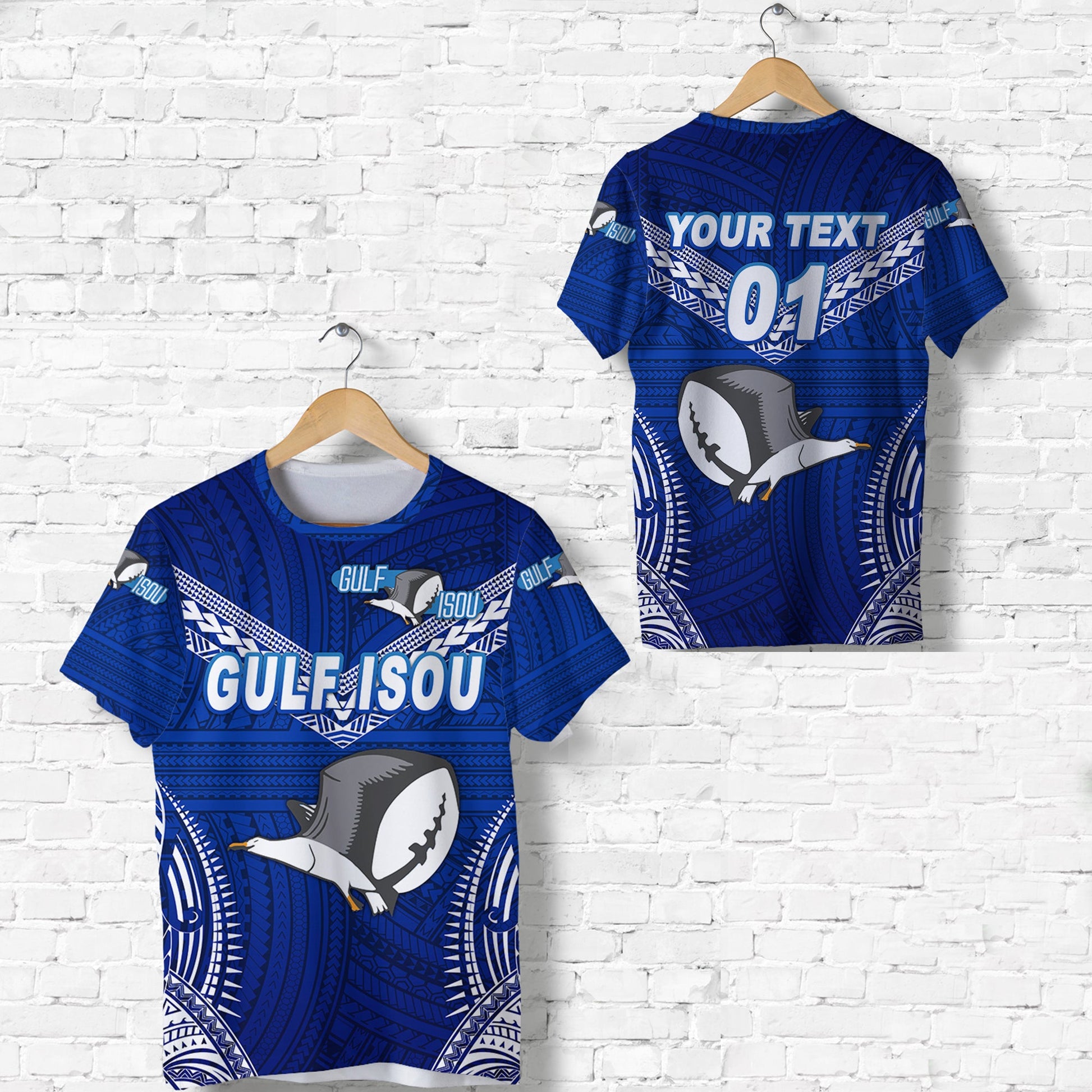 Custom Personalised Papua New Guinea Prk Gulf Isou T Shirt Rugby Original Style - Blue, Custom Text And Number