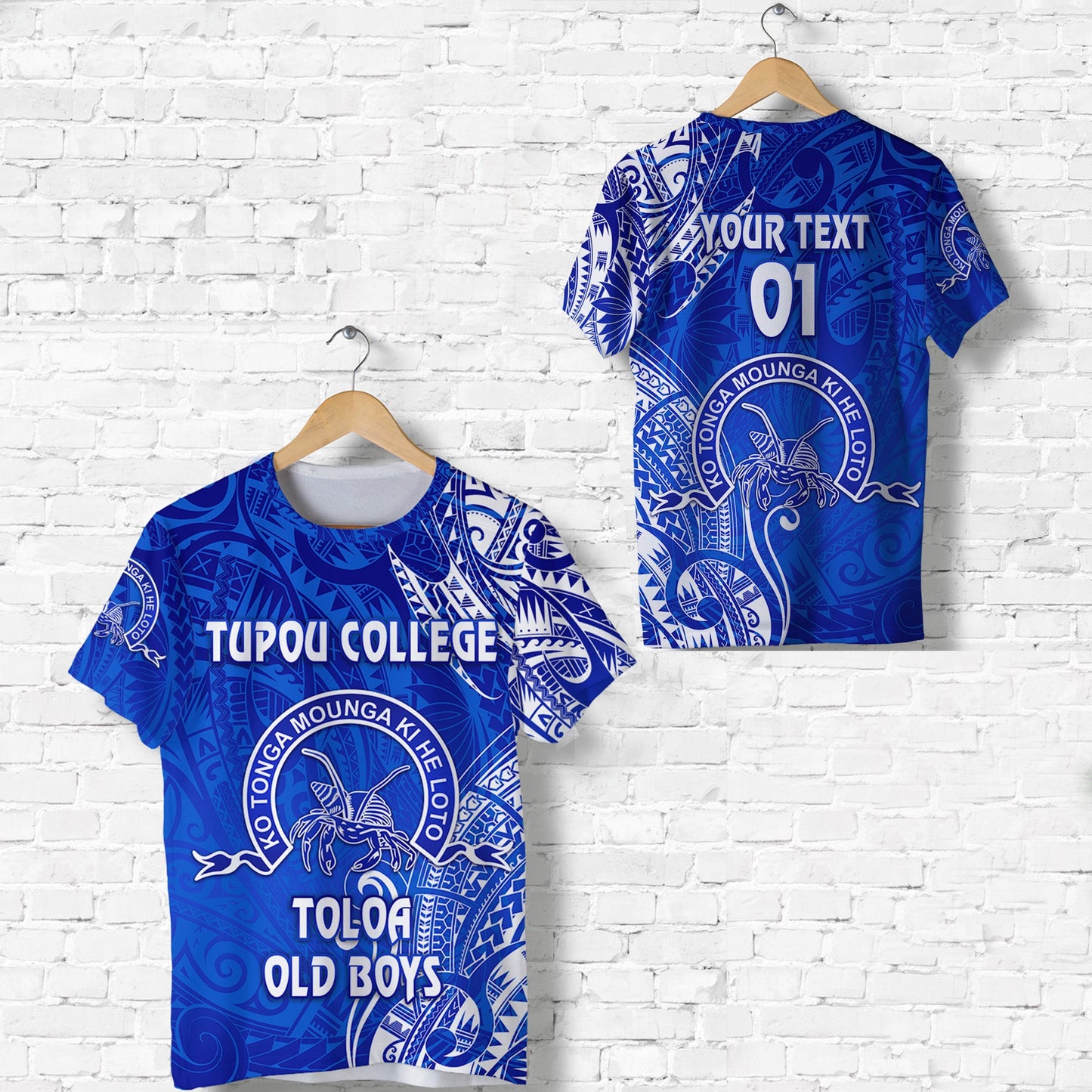 Custom Personalised Tonga Tupou College T Shirt Toloa Old Boys Simple Vibes - Blue, Custom Text And Number