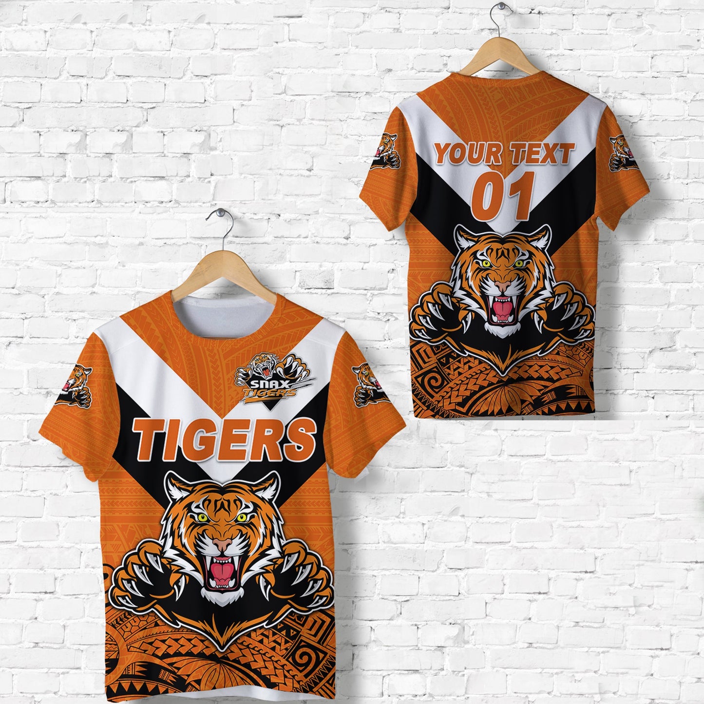 Custom Personalised Papua New Guinea Lae Snax Tigers T Shirt Rugby Simple Style - Orange, Custom Text And Number