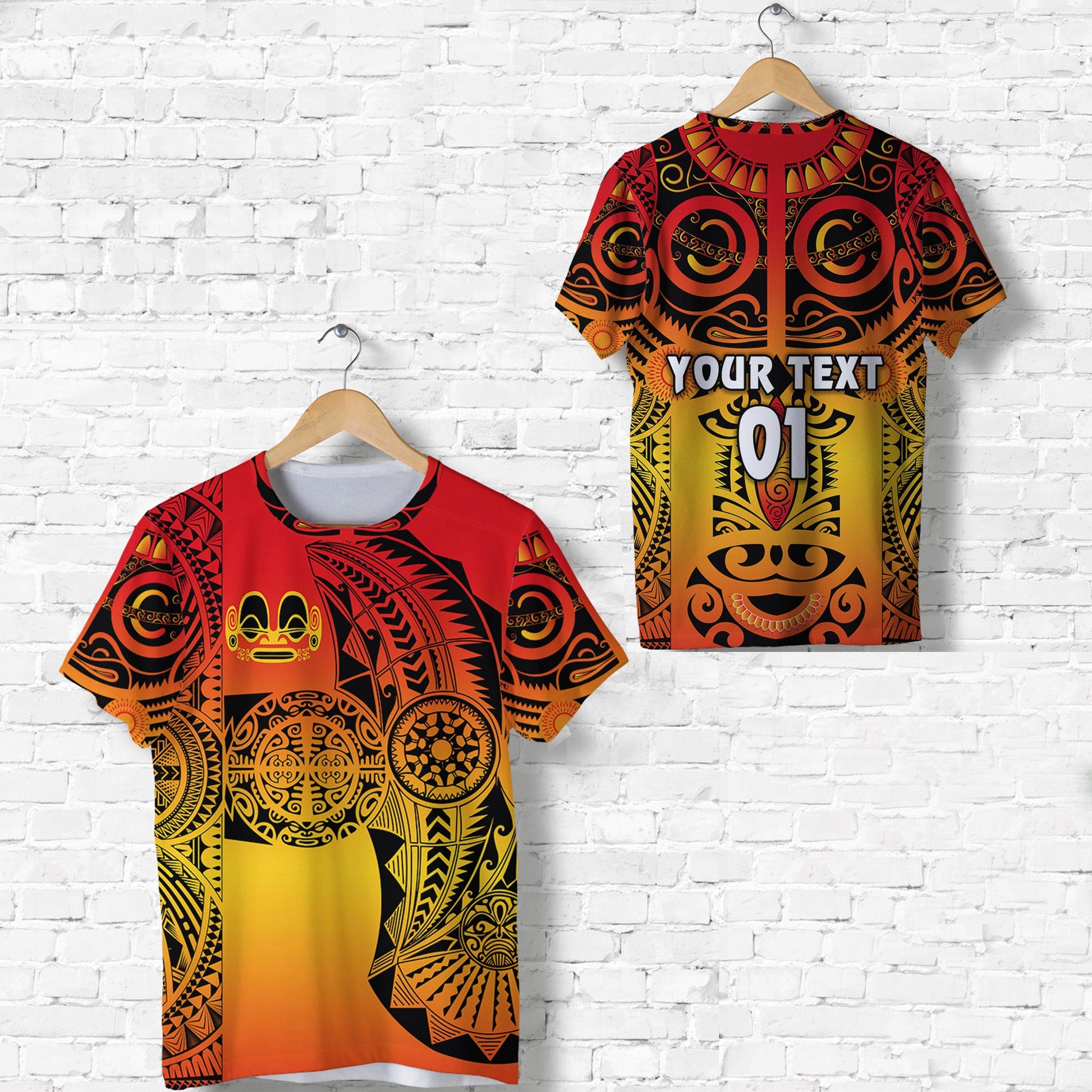 (Custom Personalised) Marquesas Islands T Shirt Marquesan Tattoo Original Style Gradient Red
