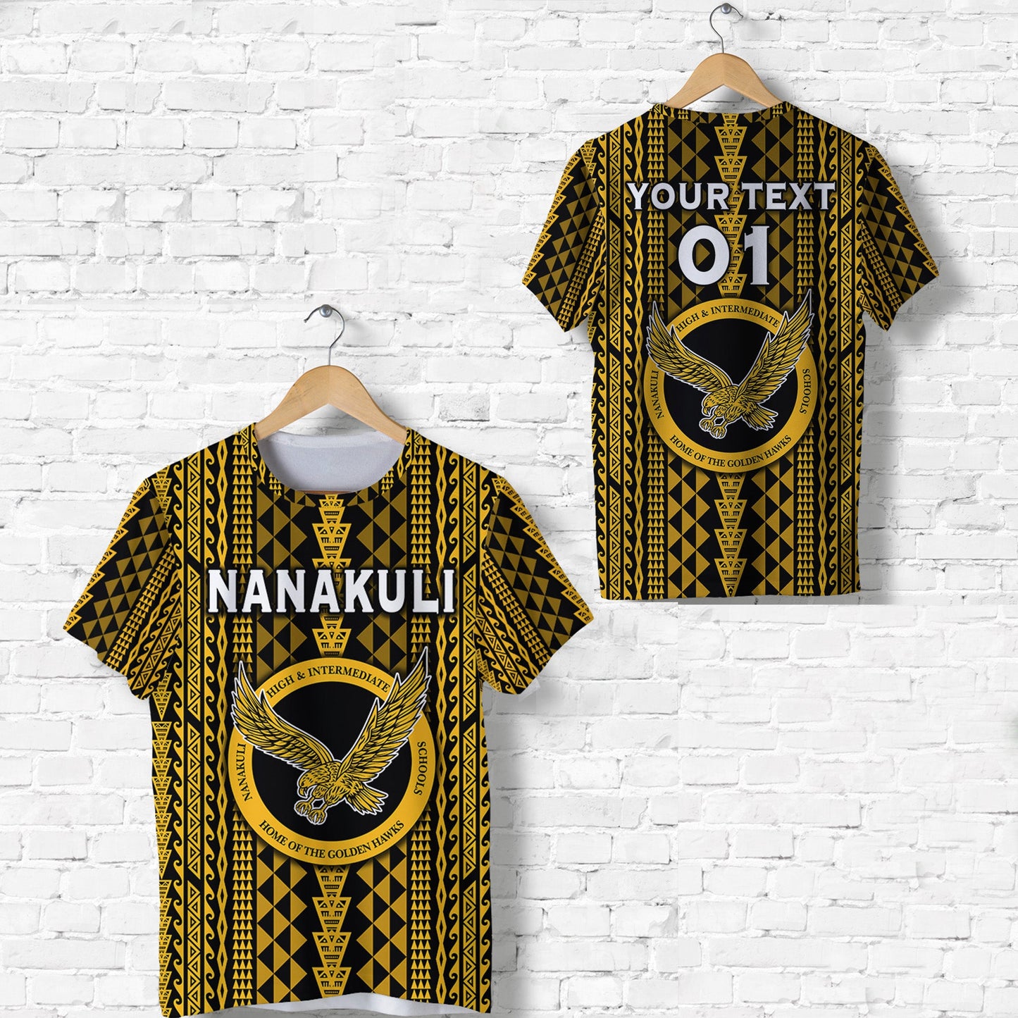 (Custom Personalised) Hawaii Nanakuli School T Shirt Golden Hawks Simple Style