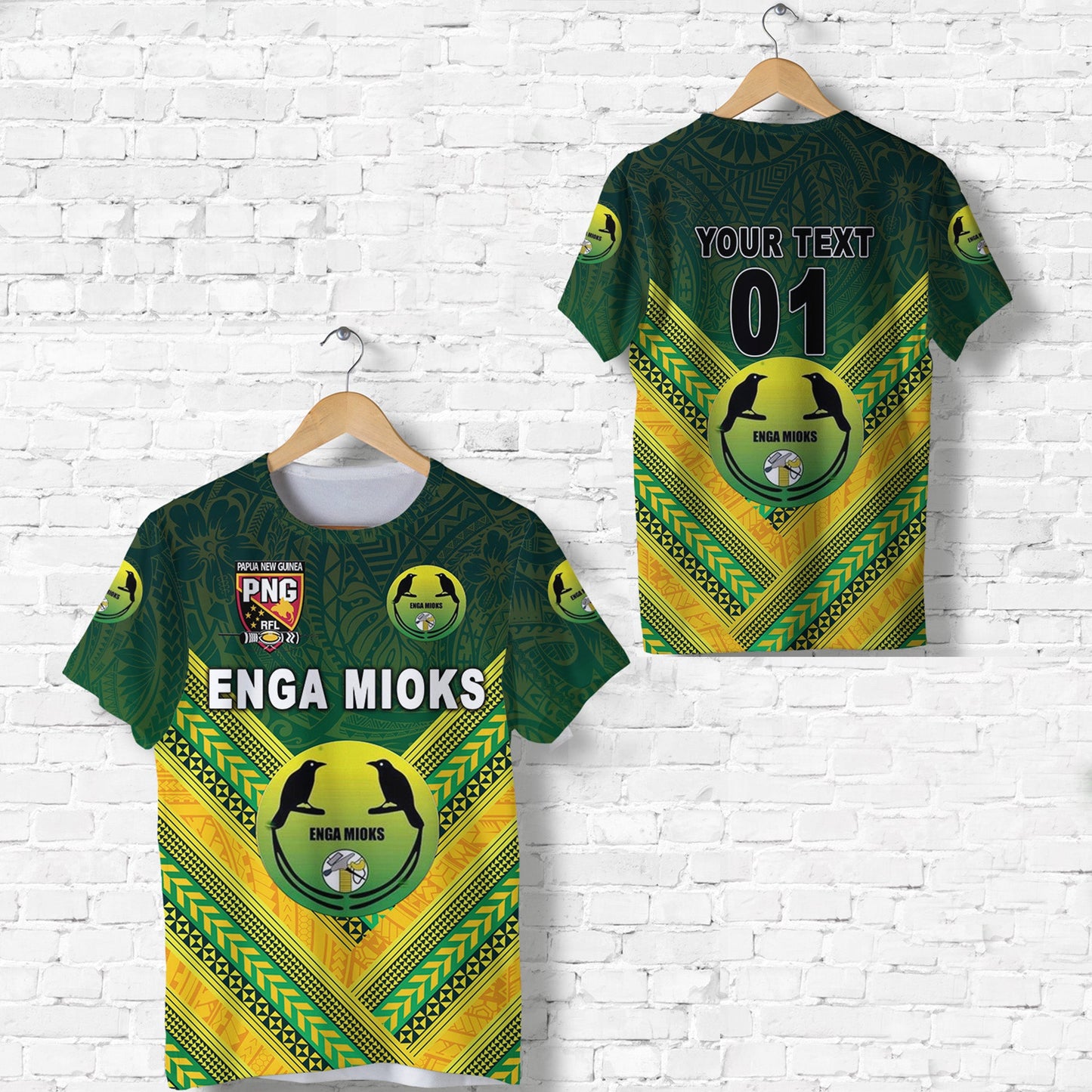 Custom Personalised Papua New Guinea Enga Mioks T Shirt Rugby Original Style - Green, Custom Text And Number
