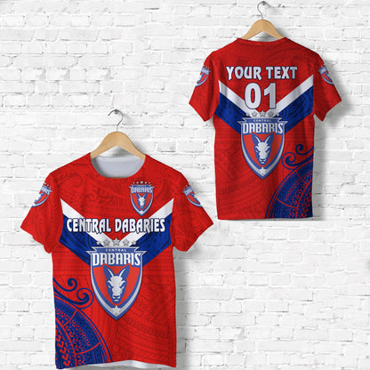 Custom Personalised Papua New Guinea Central Dabaries T Shirt Rugby - Red, Custom Text And Number