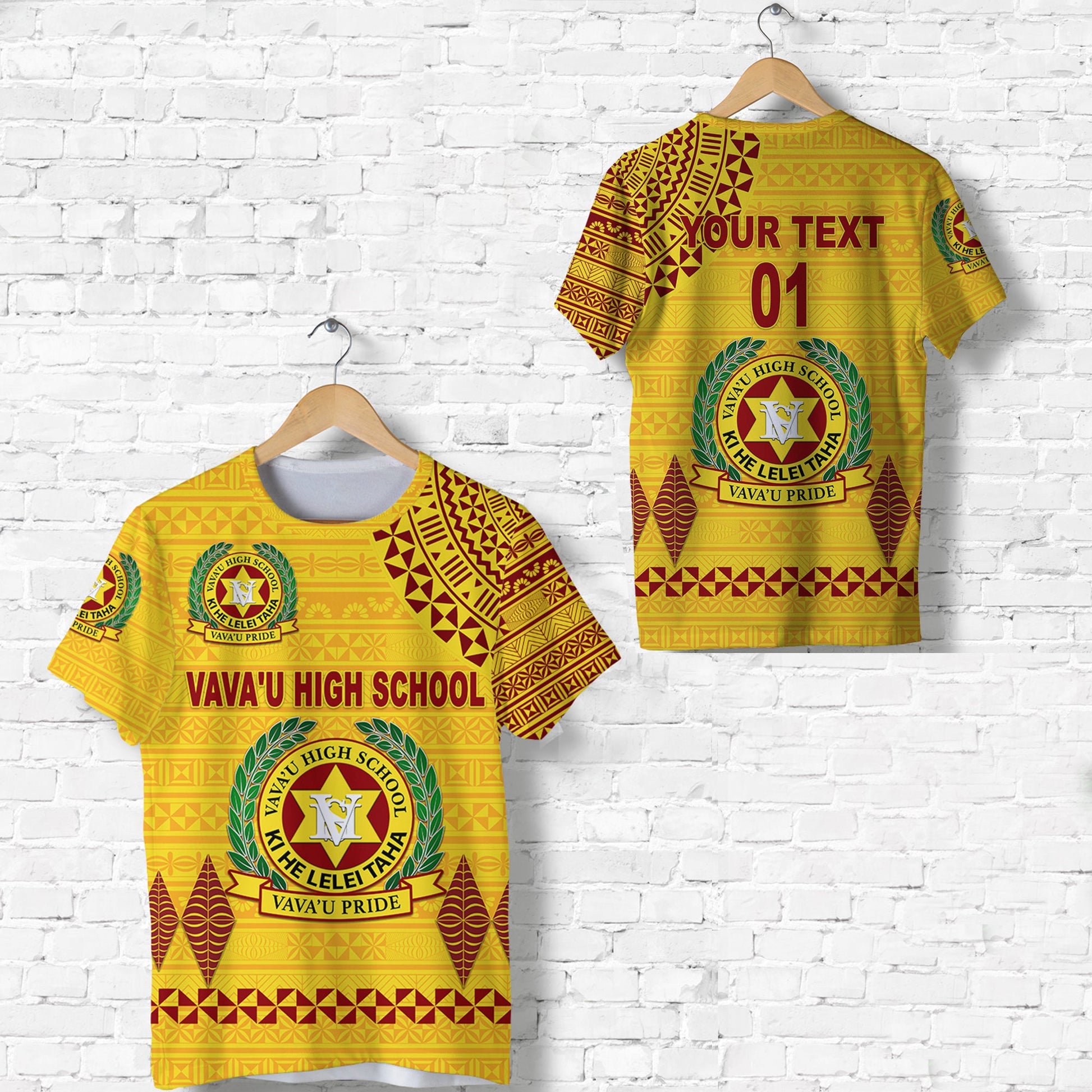 Custom Personalised Tonga Vava'U High School T Shirt Simple Style - Yellow, Custom Text And Number