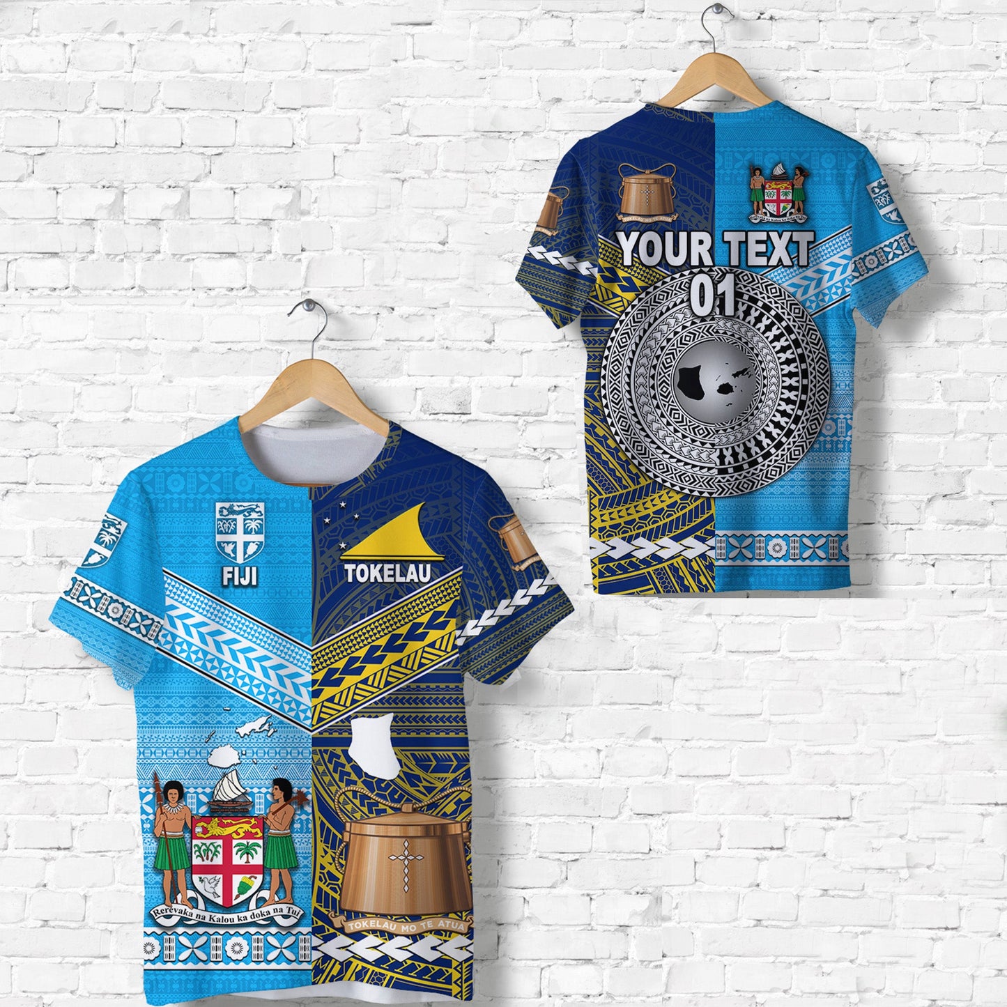(Custom Personalised) Fiji and Tokelau T Shirt Together, Custom Text And Number