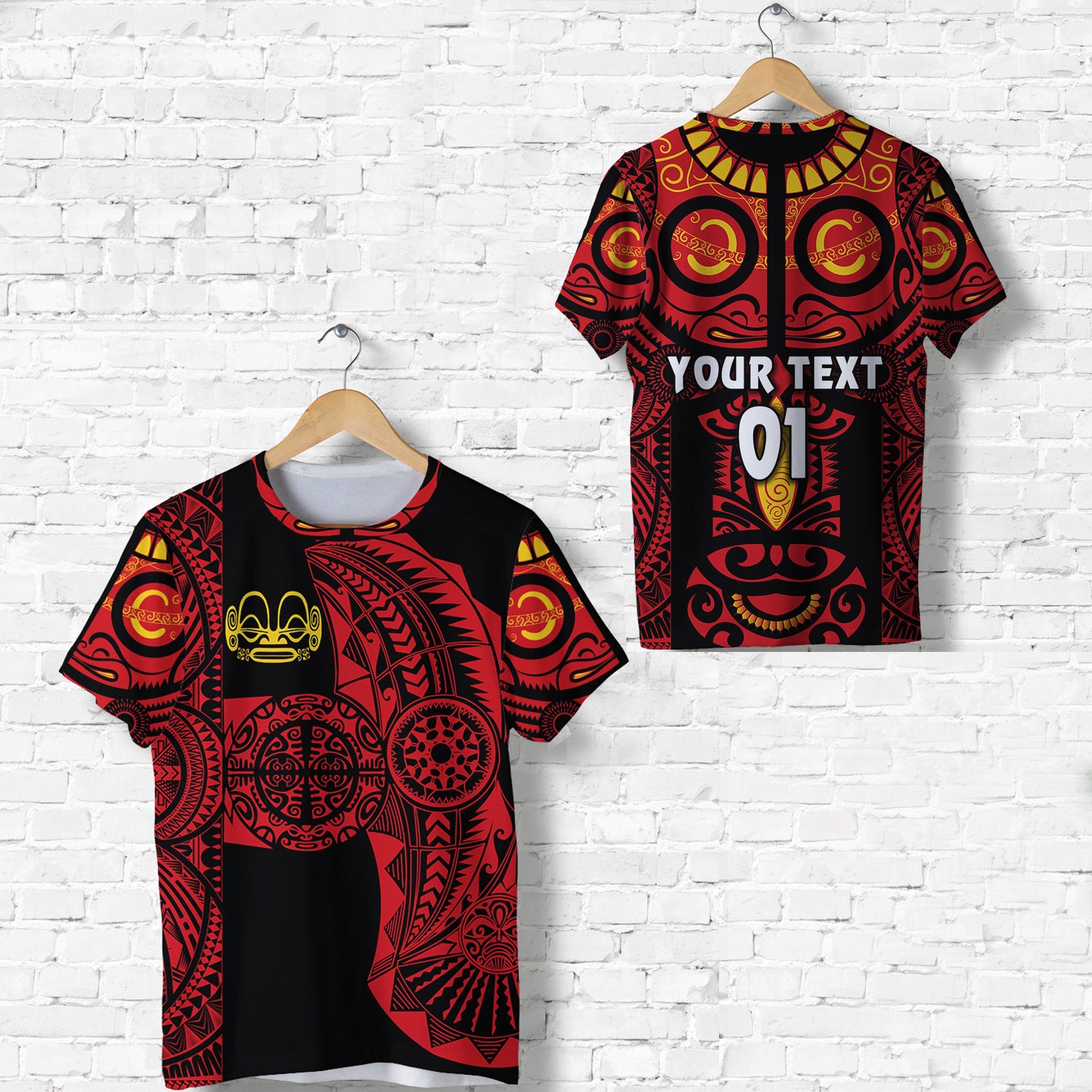 (Custom Personalised) Marquesas Islands T Shirt Marquesan Tattoo Original Style Red