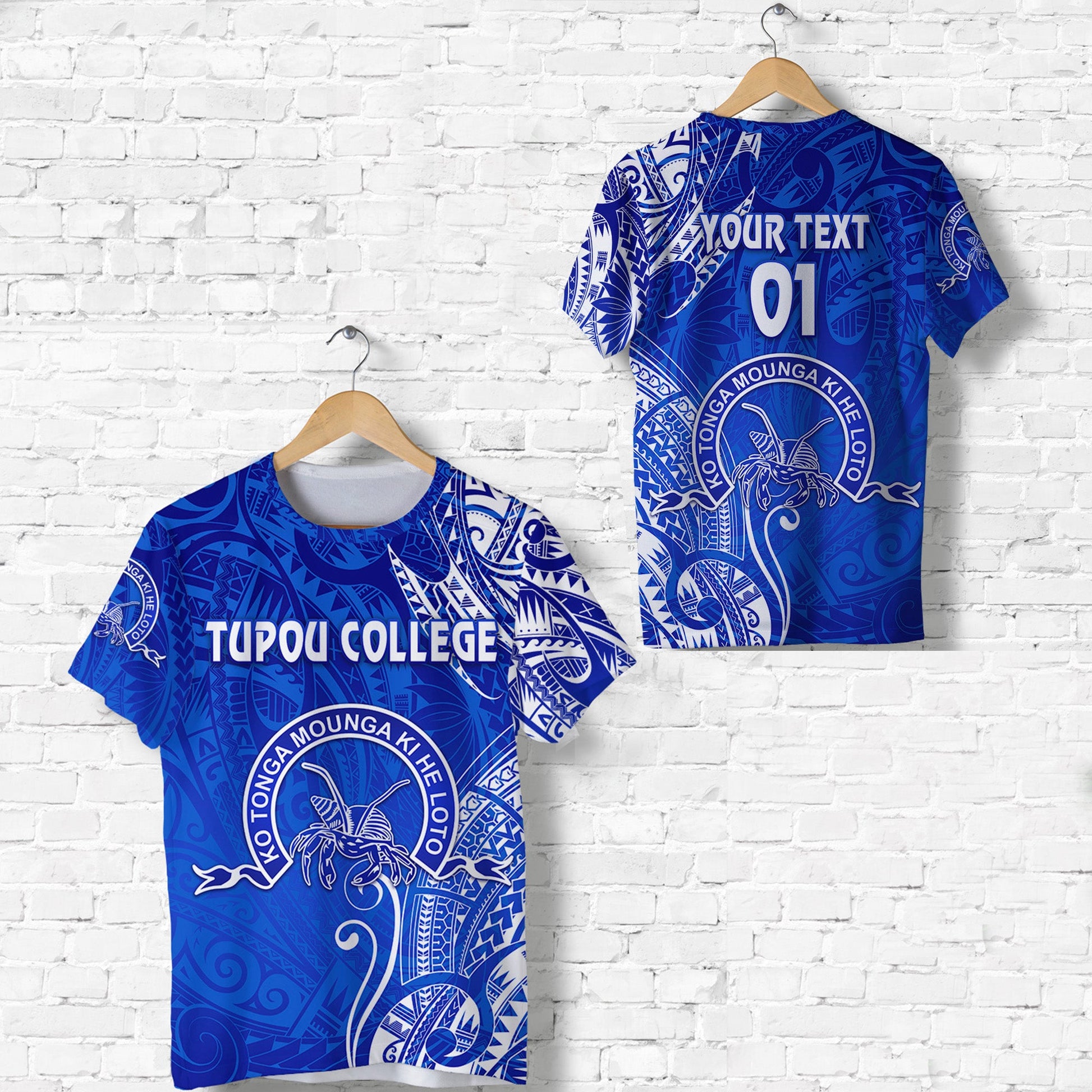 Custom Personalised Tonga Tupou College T Shirt Simple Vibes - Blue, Custom Text And Number