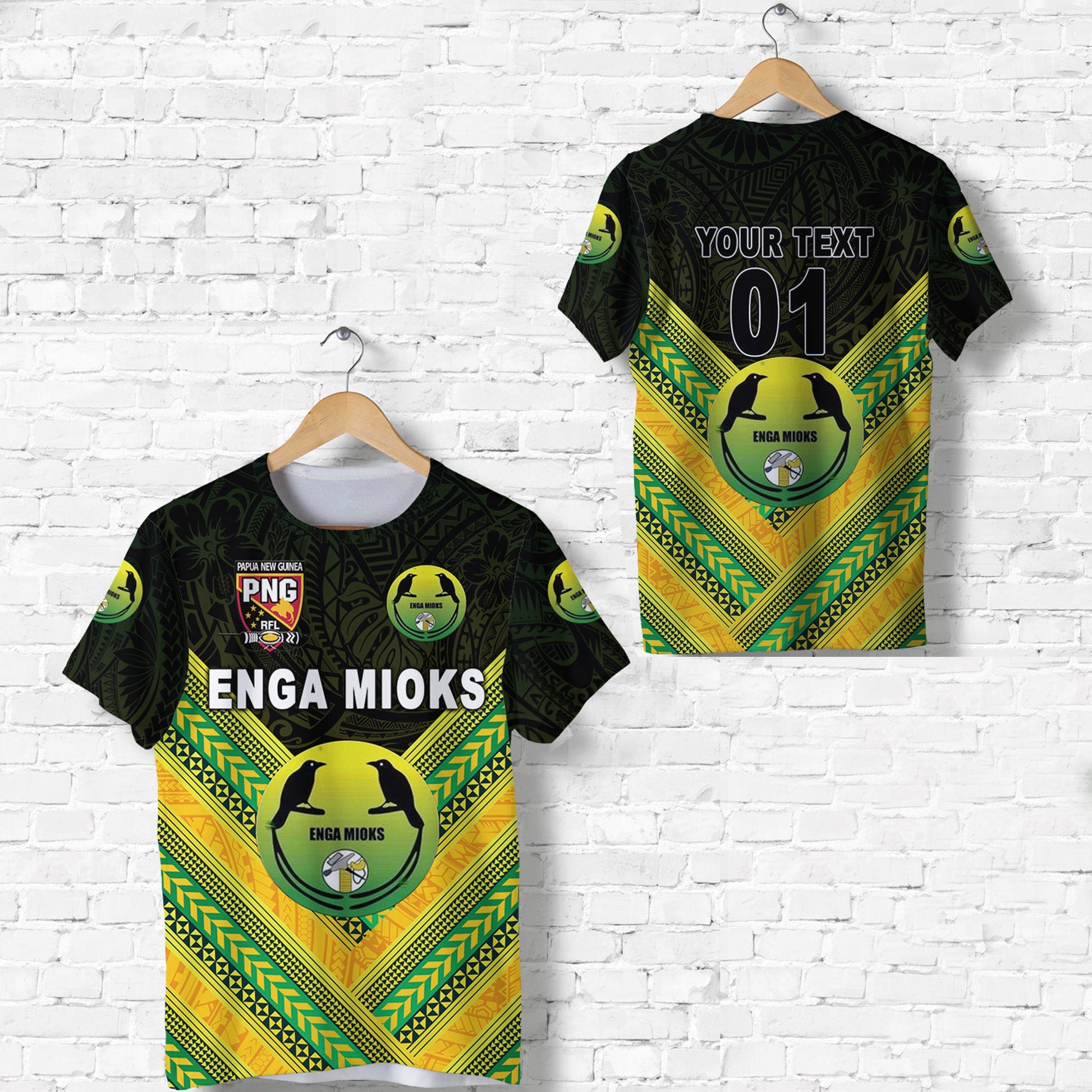 Custom Personalised Papua New Guinea Enga Mioks T Shirt Rugby Original Style - Black, Custom Text And Number