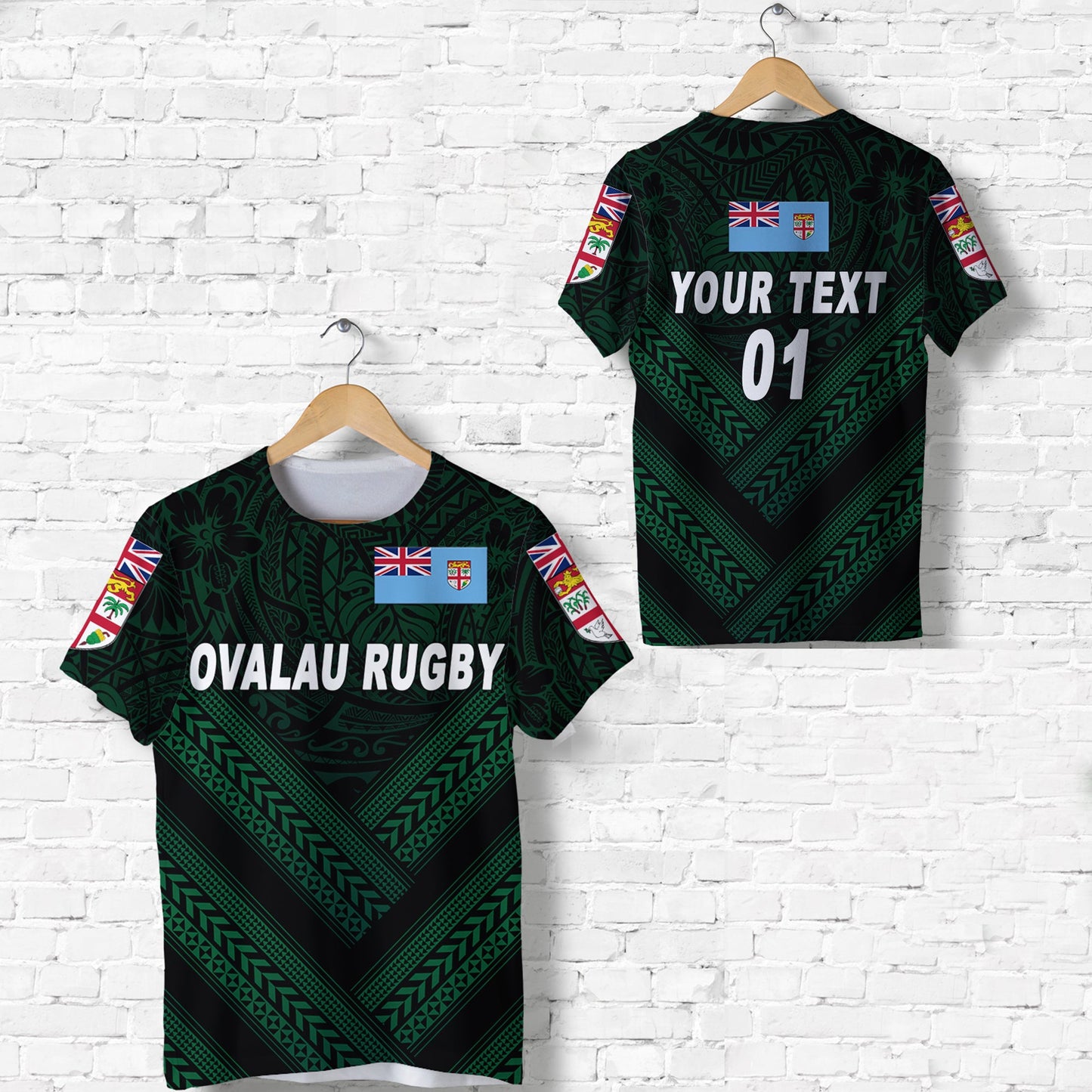 (Custom Personalised) Fiji Ovalau Rugby T Shirt Dark Green Style, Custom Text And Number
