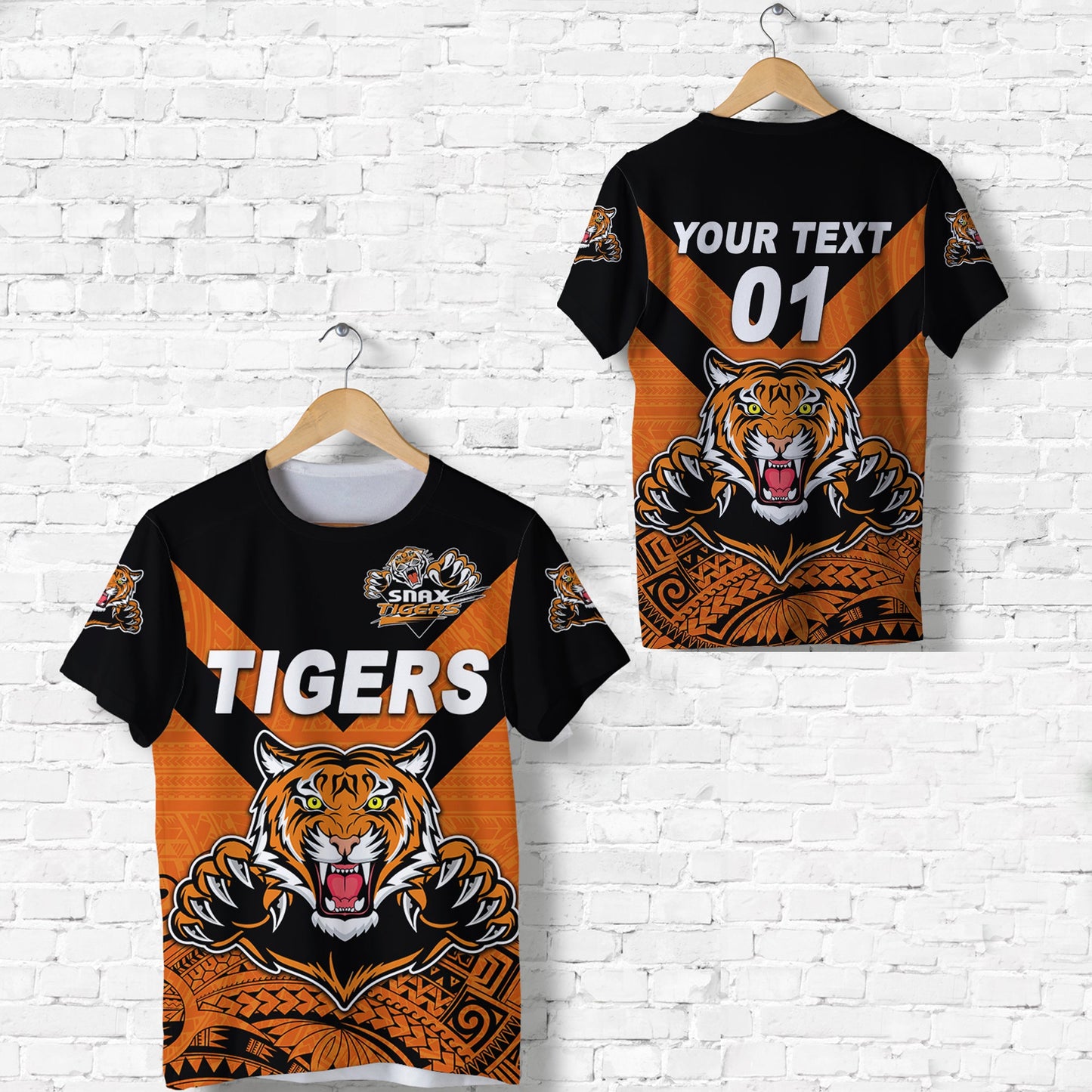 Custom Personalised Papua New Guinea Lae Snax Tigers T Shirt Rugby Original Style - Orange, Custom Text And Number