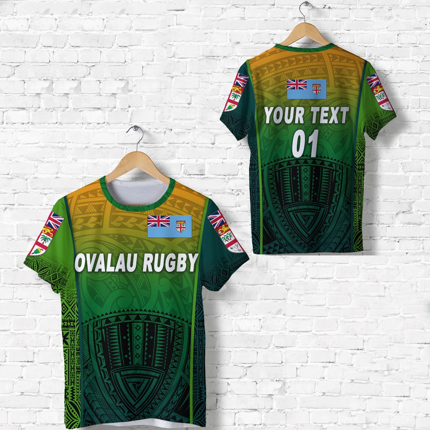(Custom Personalised) Fiji Ovalau Rugby T Shirt Light Green Style, Custom Text And Number