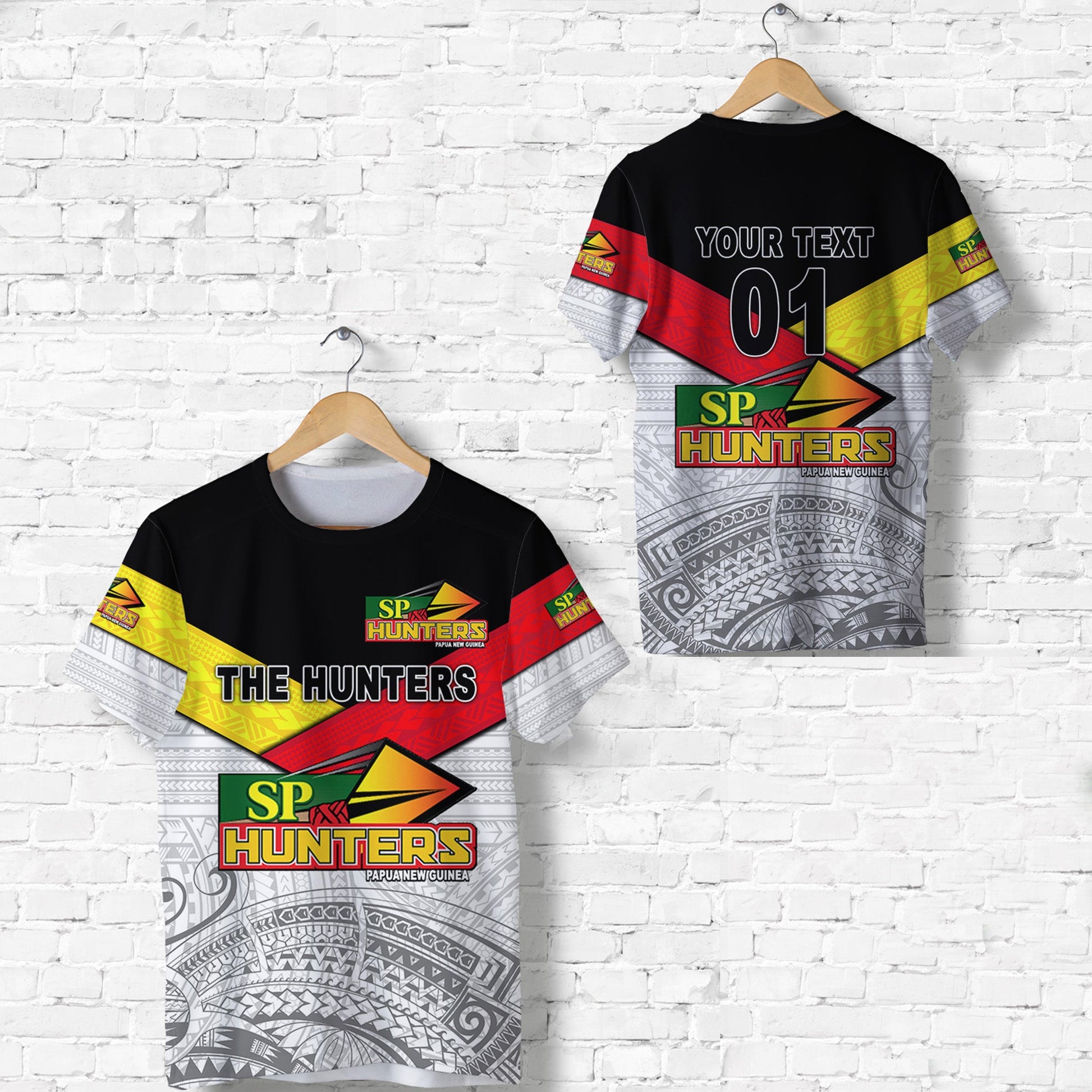 Custom Personalised Papua New Guinea Sp Hunters T Shirt Rugby Original Style - White, Custom Text And Number