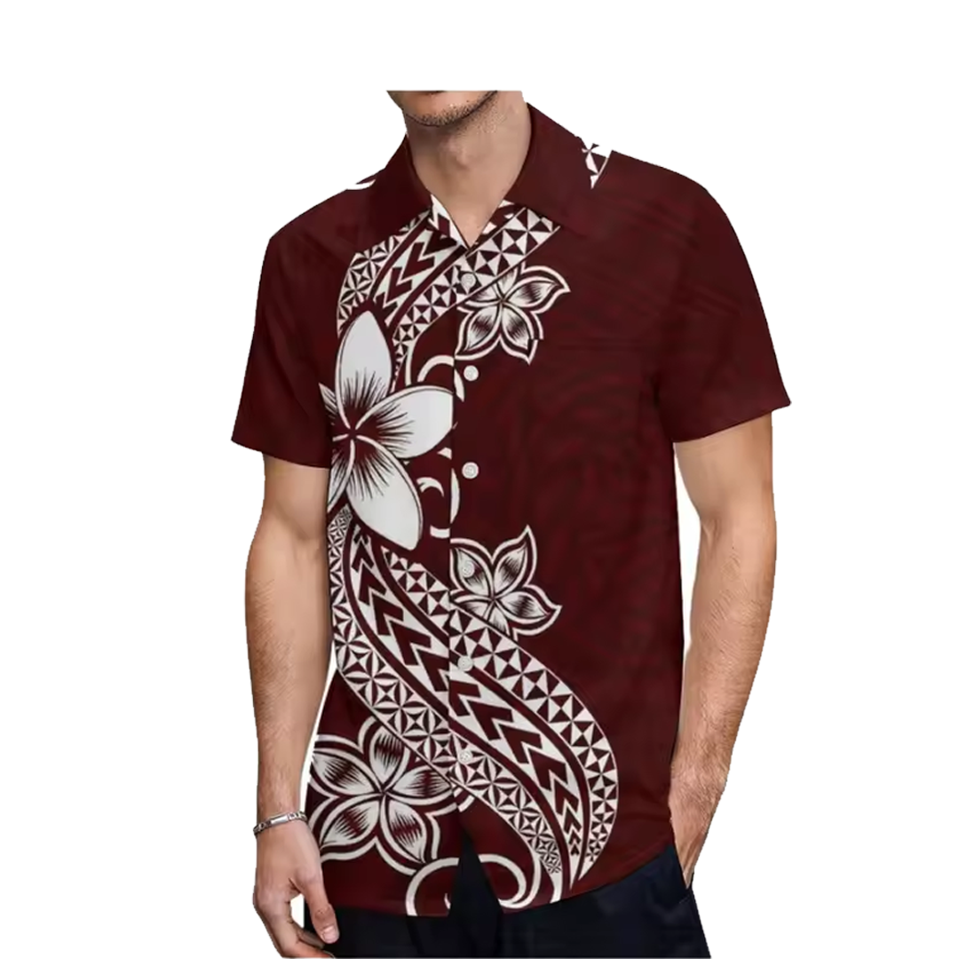 Polynesian Pattern Printed Plumeria Pattern Women's Puletasi Dress Men's Shirt Polynesian Matching Outfit