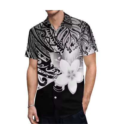 Polynesian Printed Flower Pattern Couple Outfit Polynesian Black Women's Puletasi Dress Men's Shirt Polynesian Matching Outfit