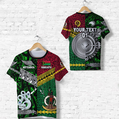 Custom Personalised Vanuatu And New Zealand T Shirt Together - Green, Custom Text And Number