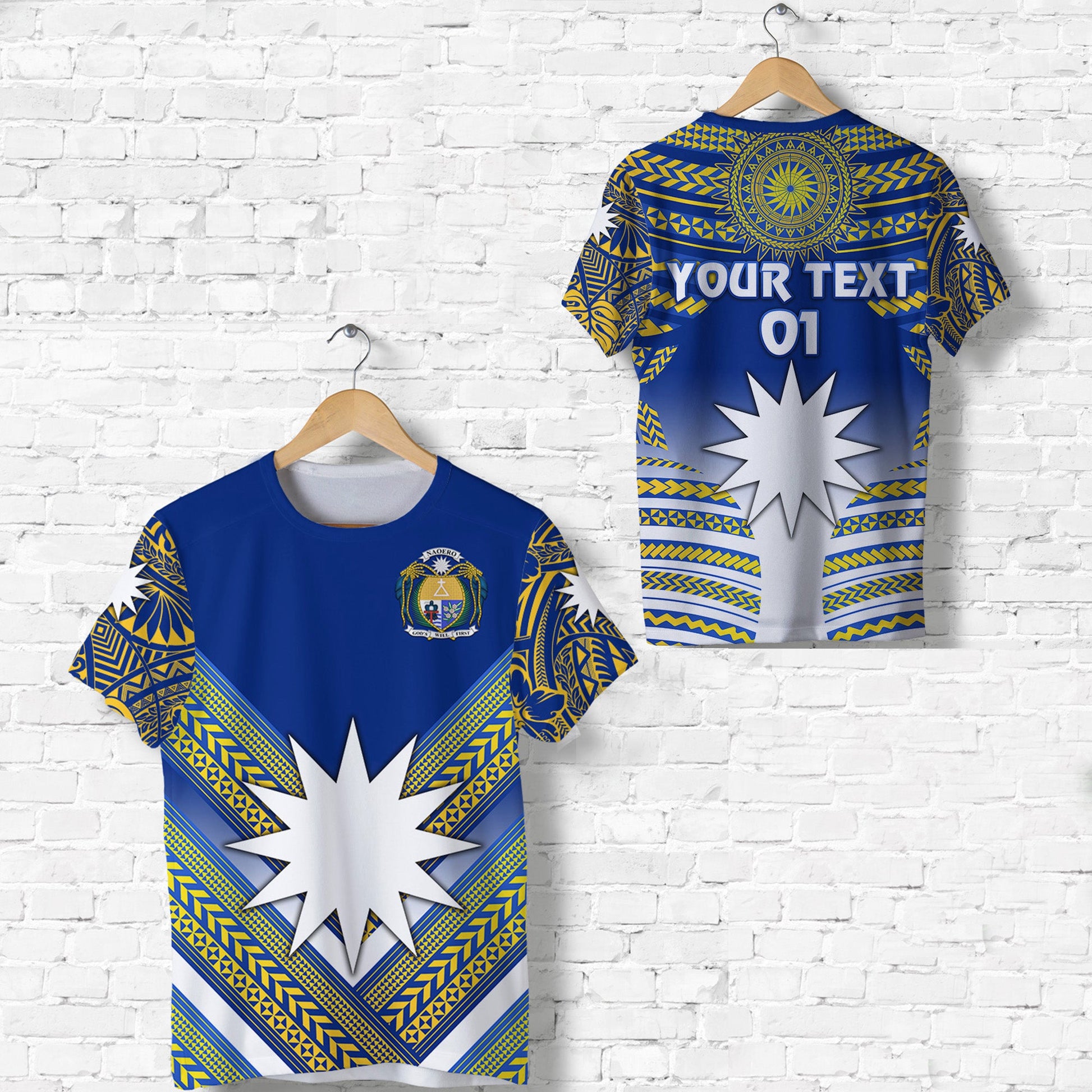 (Custom Personalised) Nauru Polynesian Flag T Shirt Creative Style Blue NO.1, Custom Text And Number