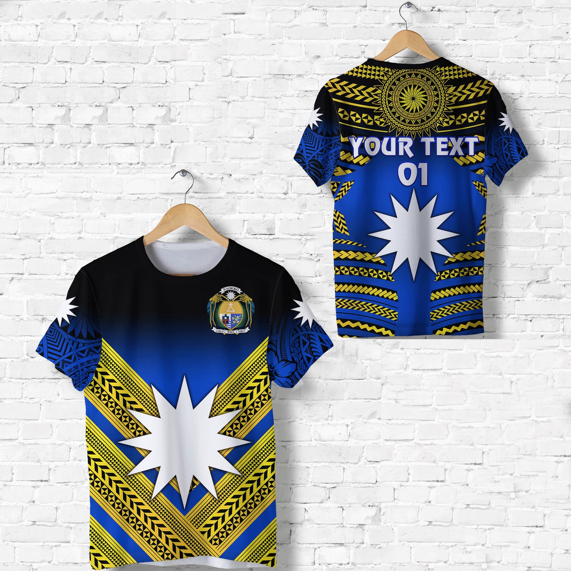 (Custom Personalised) Nauru Polynesian Flag T Shirt Creative Style Gradient Blue, Custom Text And Number