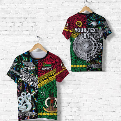 Custom Personalised Vanuatu And New Zealand T Shirt Together - Paua Shell, Custom Text And Number