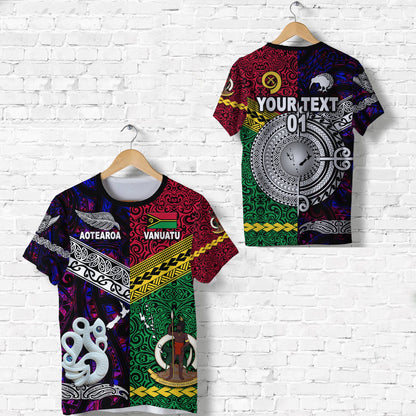 Custom Personalised Vanuatu And New Zealand T Shirt Together - Purple, Custom Text And Number