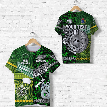 Custom Personalised New Zealand Maori Aotearoa T Shirt Cook Islands Together - Green, Custom Text And Number