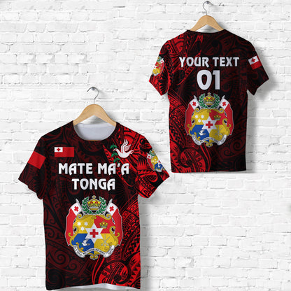 Custom Personalised Tonga Coat Of Arms T Shirt Simple Vibes - Red, Custom Text And Number