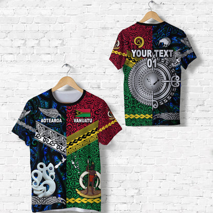 Custom Personalised Vanuatu And New Zealand T Shirt Together - Blue, Custom Text And Number