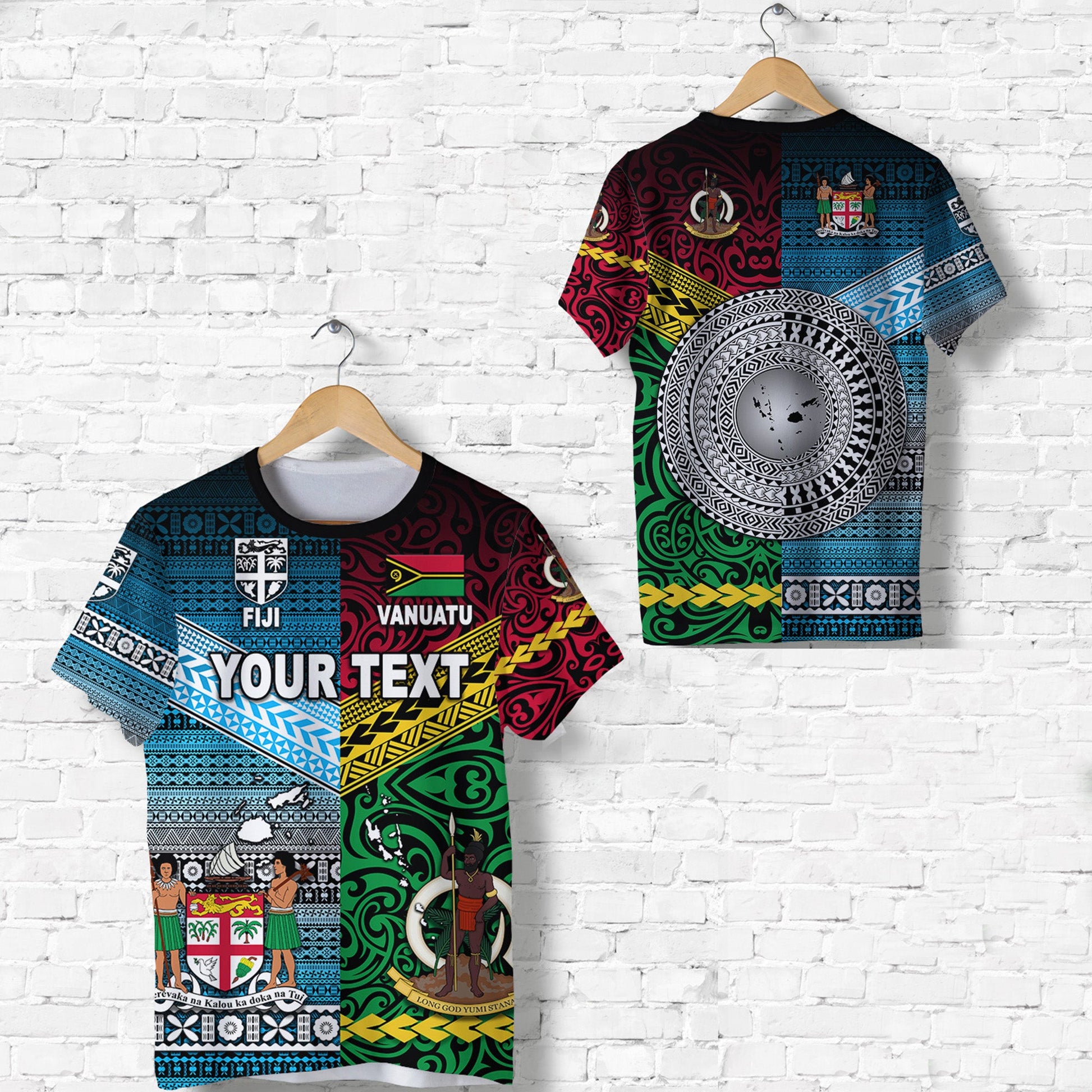 (Custom Personalised) Vanuatu And Fiji T Shirt Together Blue