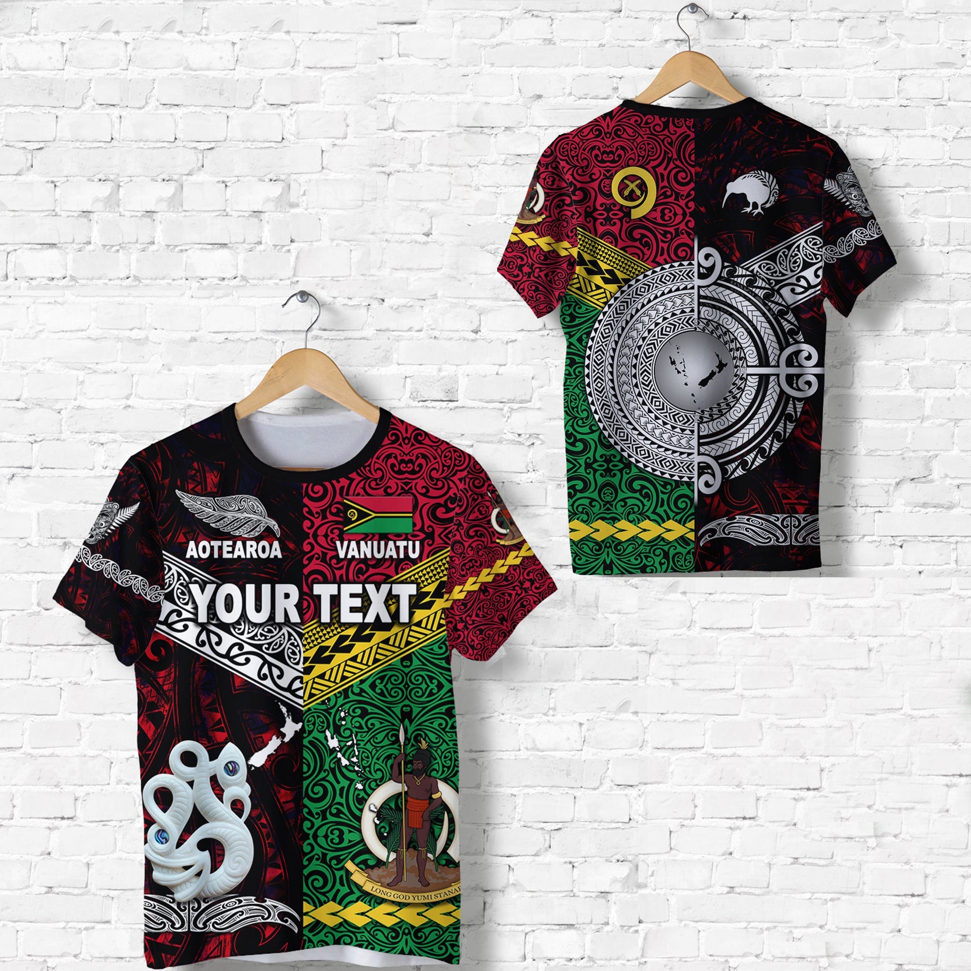 Custom Personalised Vanuatu And New Zealand T Shirt Together - Red