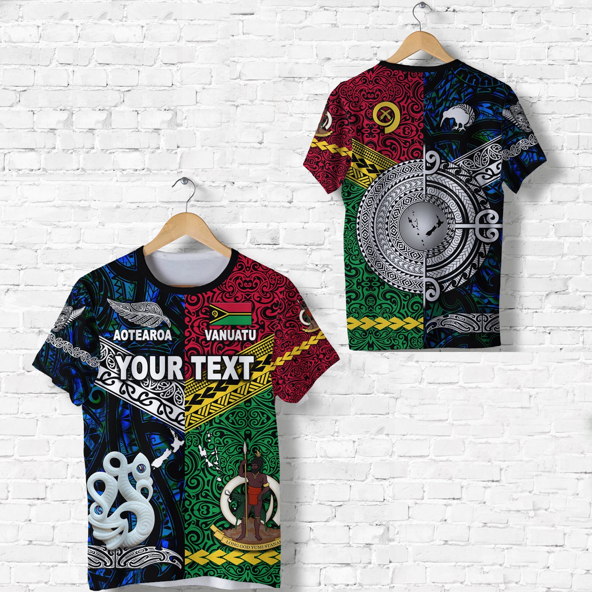 Custom Personalised Vanuatu And New Zealand T Shirt Together - Blue
