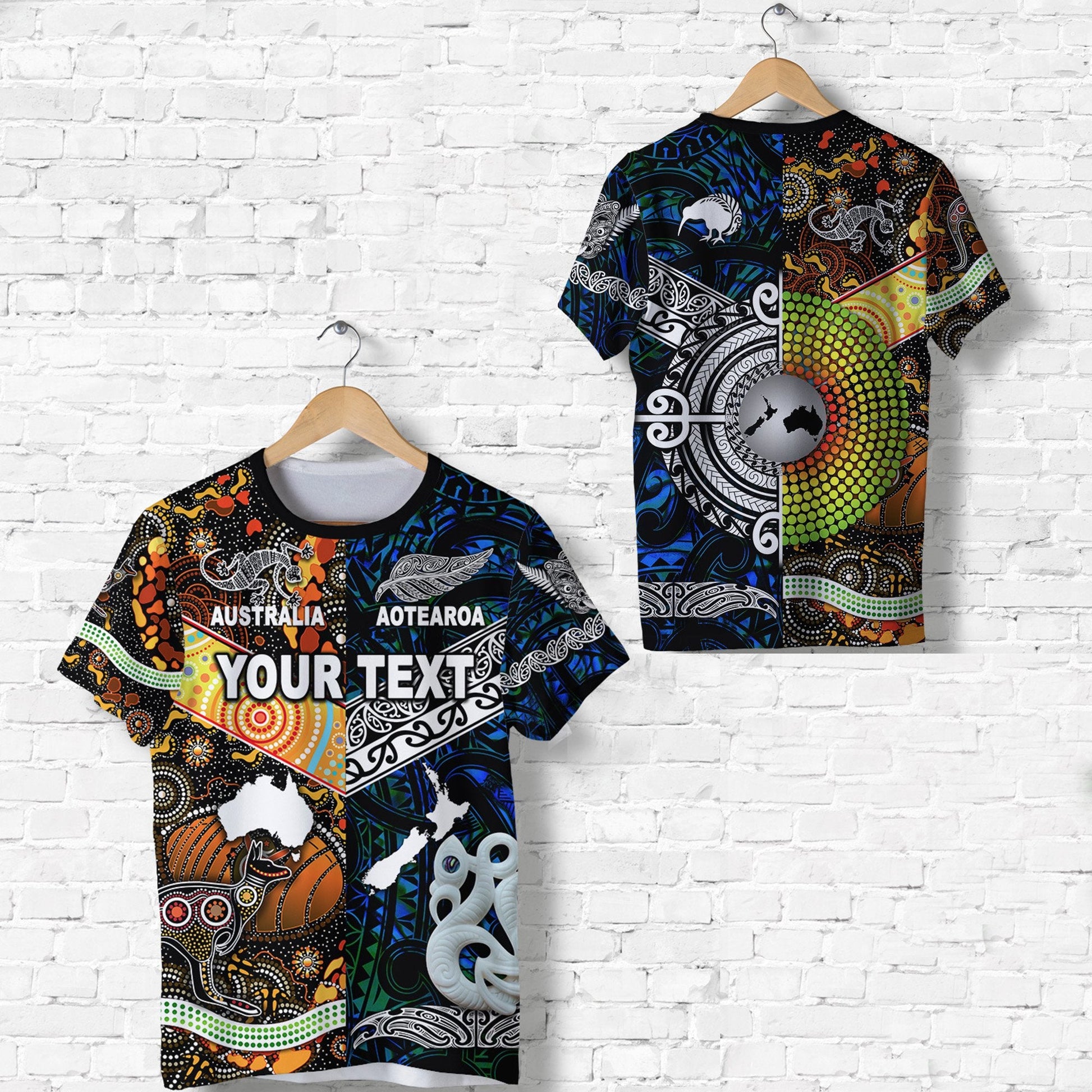 Custom Personalised New Zealand Maori Aotearoa And Australia Aboriginal T Shirt Together - Blue