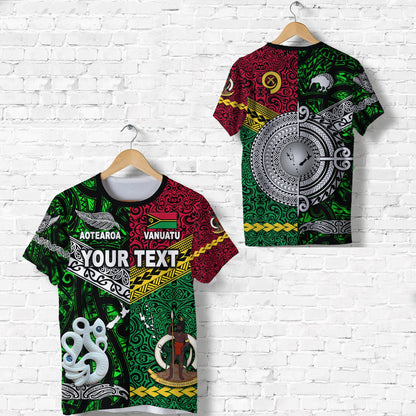 Custom Personalised Vanuatu And New Zealand T Shirt Together - Green