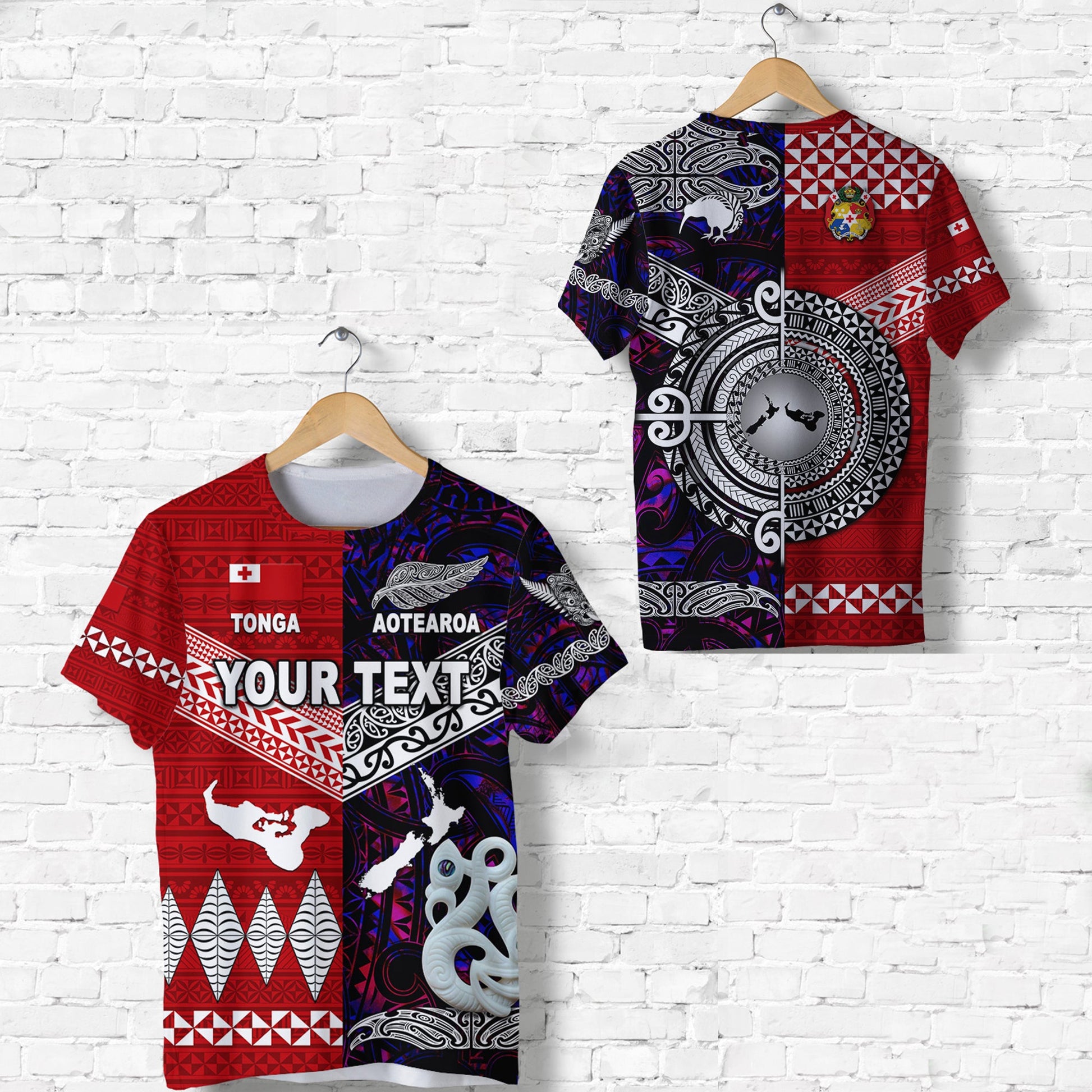 Custom Personalised New Zealand Maori Aotearoa Tonga Polynesian Together T Shirt - Purple