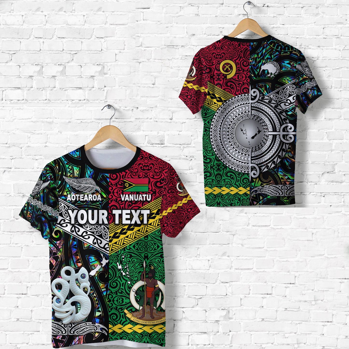Custom Personalised Vanuatu And New Zealand T Shirt Together - Paua Shell