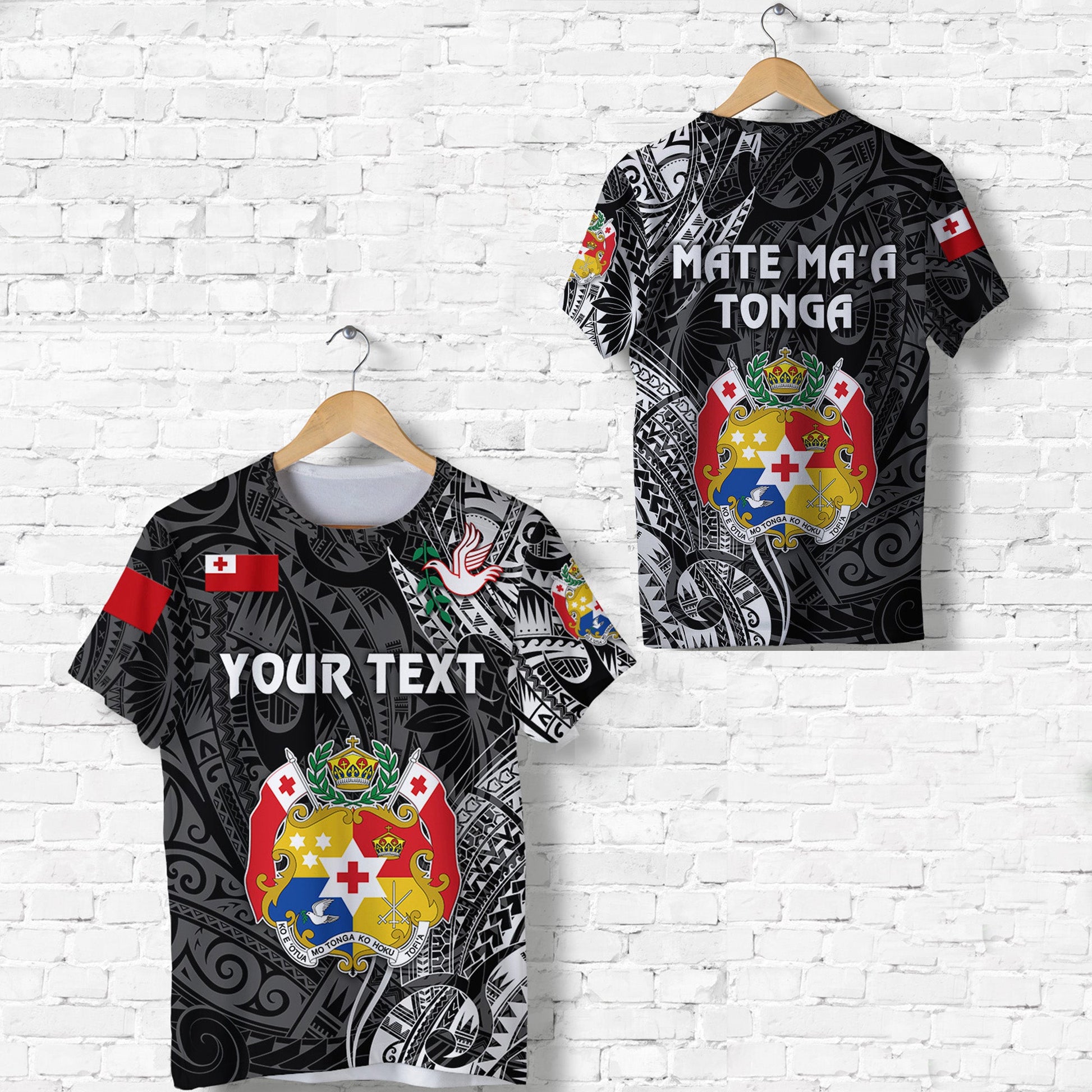 (Custom Personalised) Tonga Coat Of Arms T Shirt Simple Vibes Black