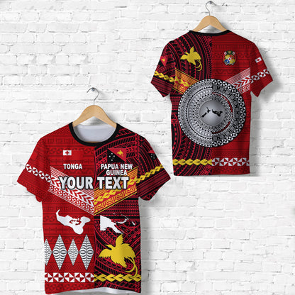 Custom Personalised Papua New Guinea And Tonga T Shirt Polynesian Together - Bright Red