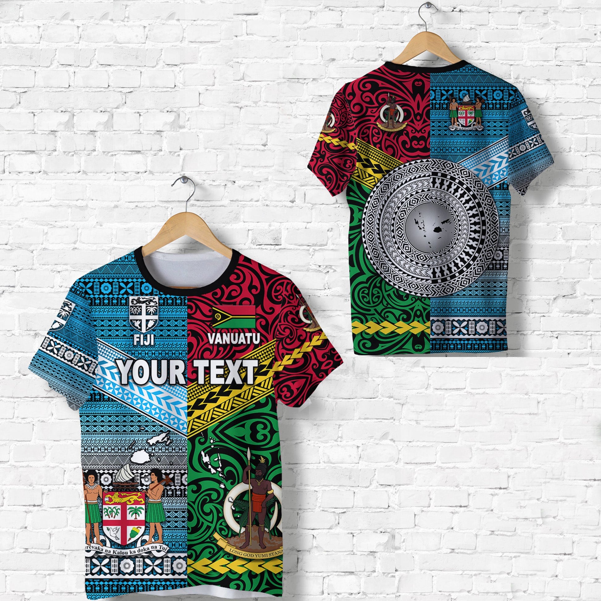 (Custom Personalised) Vanuatu And Fiji T Shirt Together Bright Color
