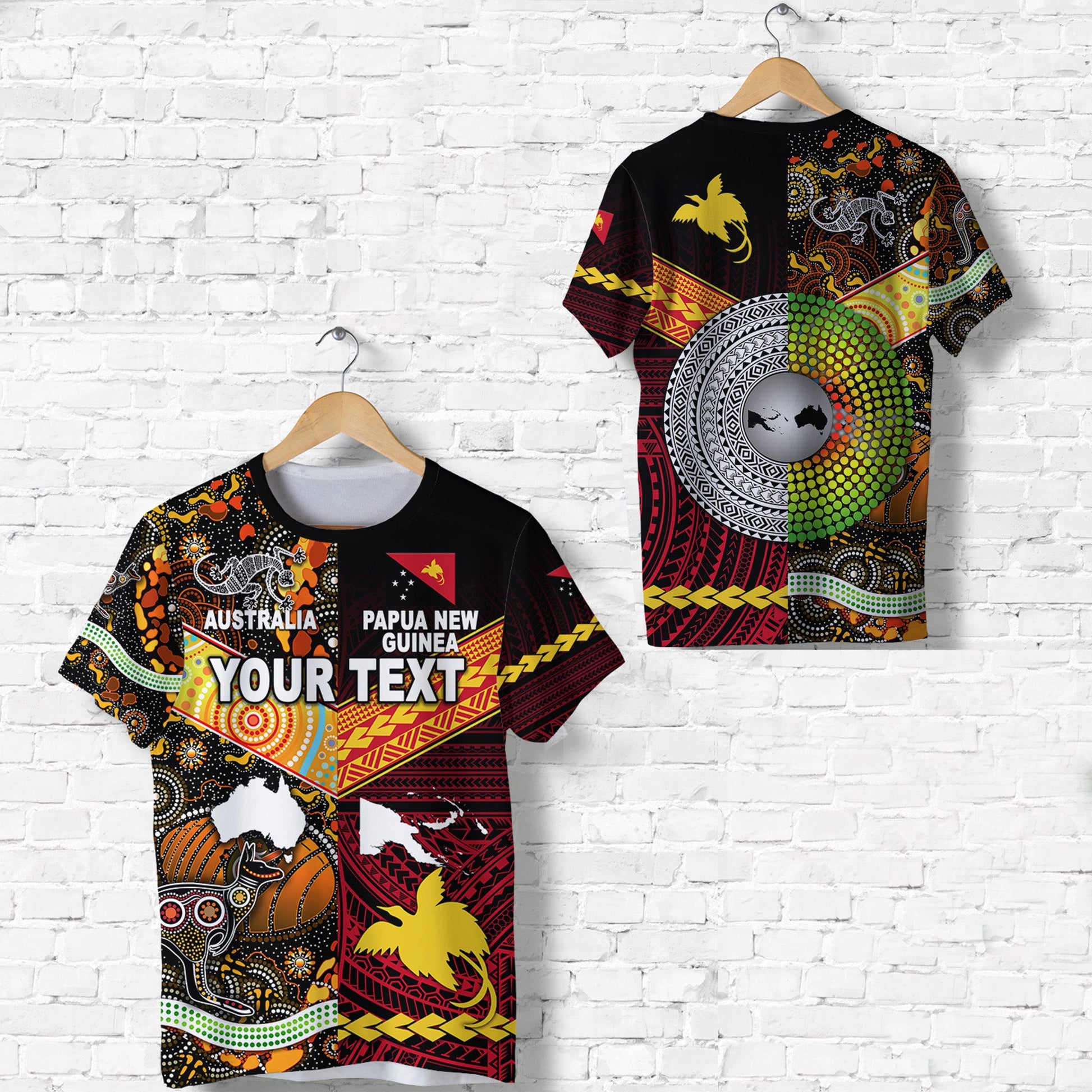 Custom Personalised Papua New Guinea And Australia Aboriginal T Shirt Together