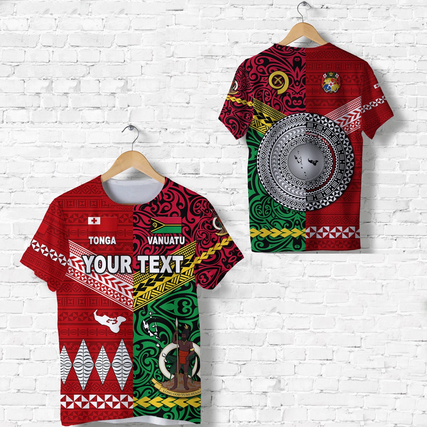 Custom Personalised Vanuatu And Tonga T Shirt Polynesian Together - Bright Red