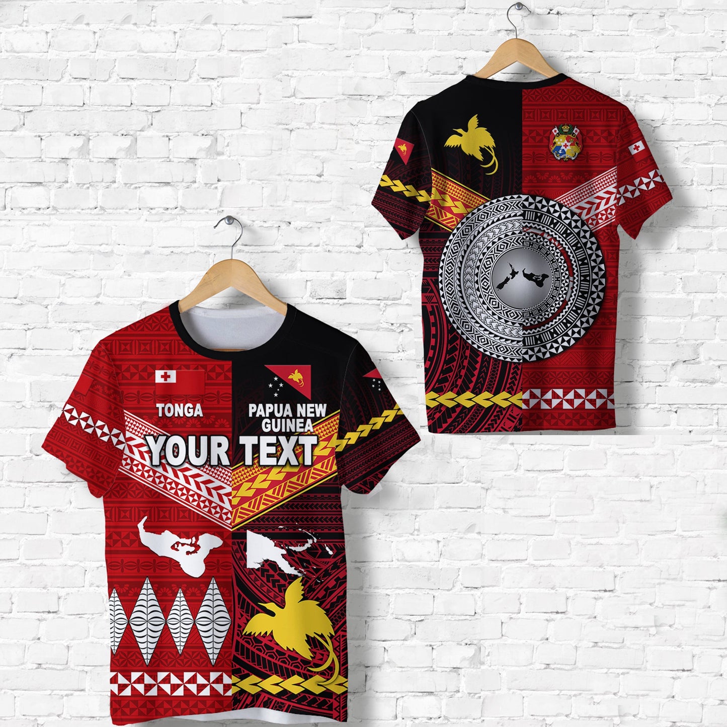 Custom Personalised Papua New Guinea And Tonga T Shirt Polynesian Together - Red