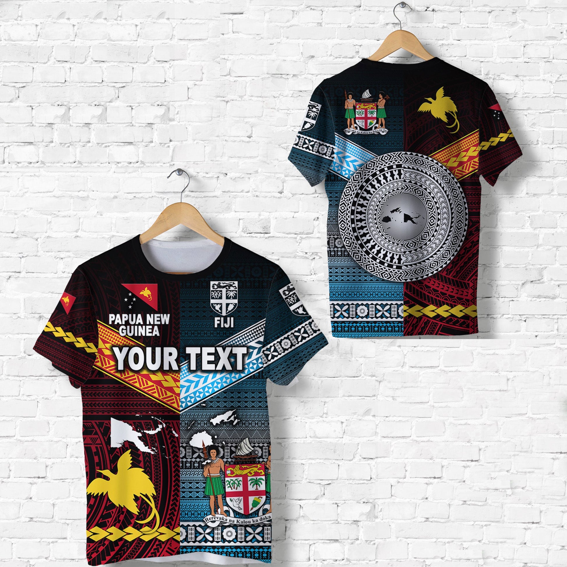 Custom Personalised Papua New Guinea Polynesian And Fiji Tapa Together T Shirt - Blue