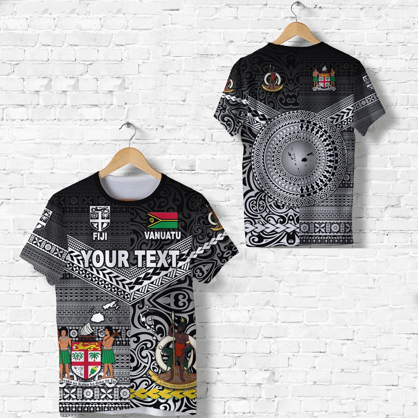 (Custom Personalised) Vanuatu And Fiji T Shirt Together Black