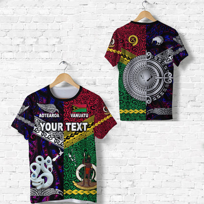 Custom Personalised Vanuatu And New Zealand T Shirt Together - Purple