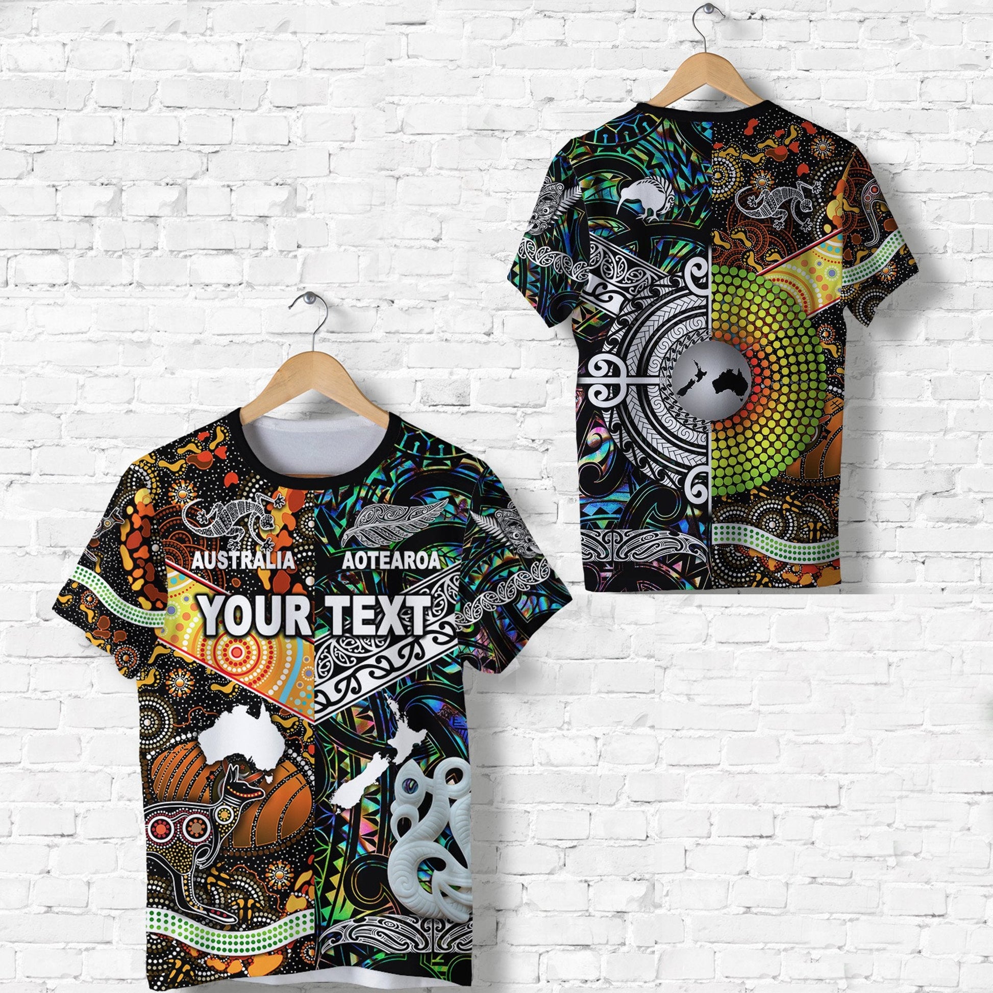 Custom Personalised New Zealand Maori Aotearoa And Australia Aboriginal T Shirt Together - Paua Shell